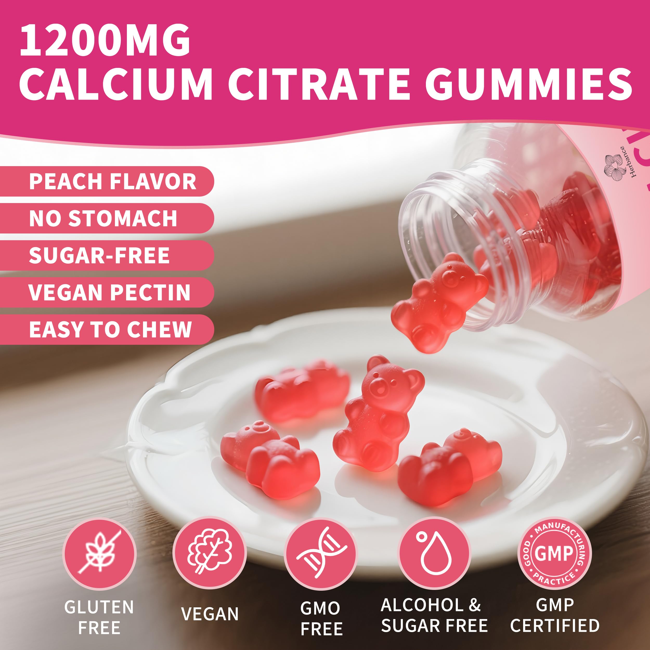Herbance Calcium Citrate Gummies 1200mg back view of packaging