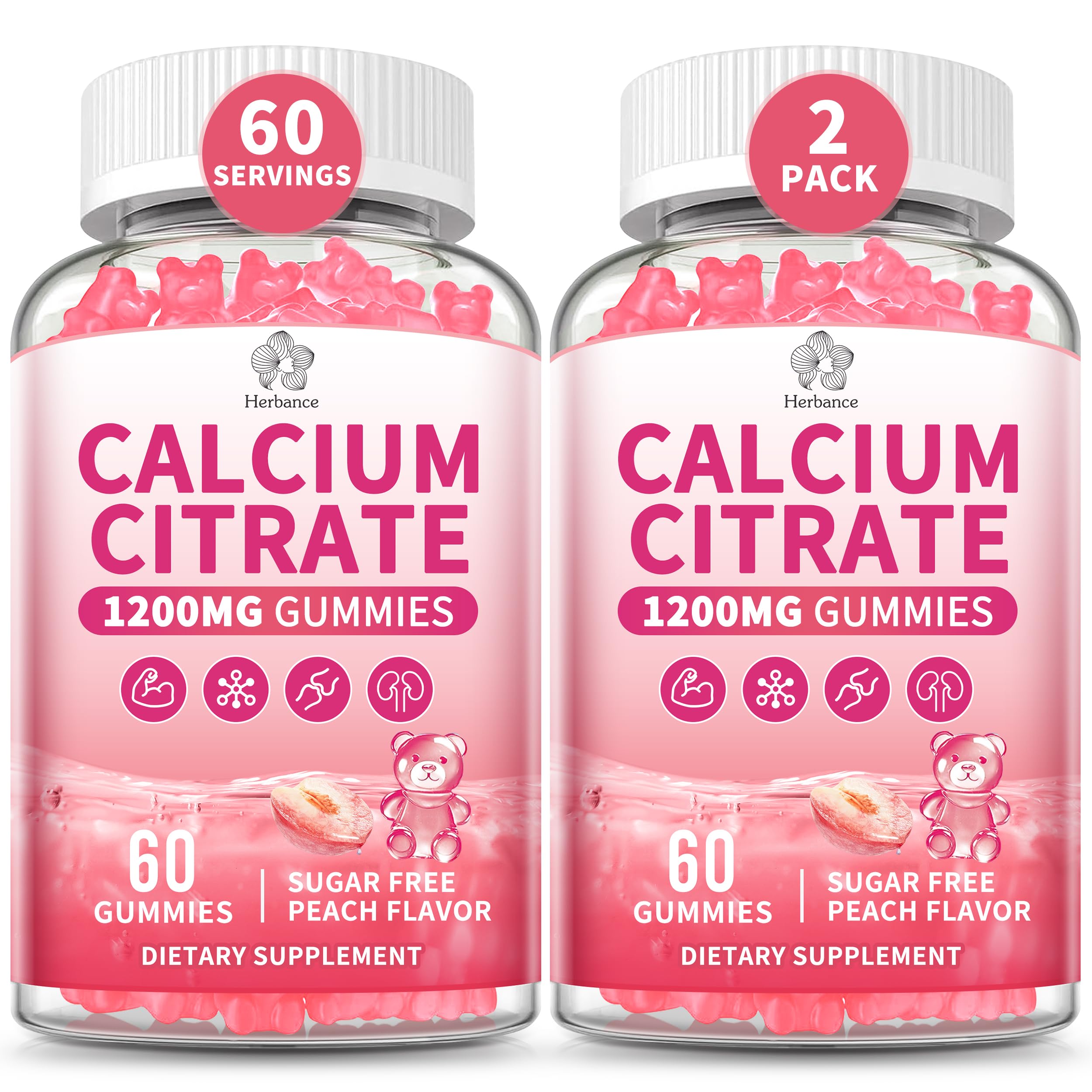 Herbance Calcium Citrate Gummies 1200mg front view with packaging