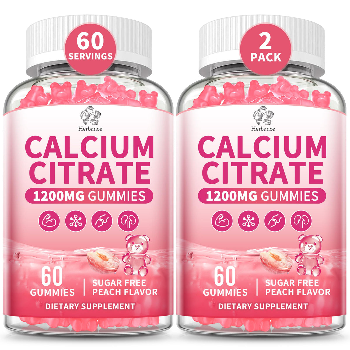 Herbance Calcium Citrate Gummies 1200mg front view with packaging