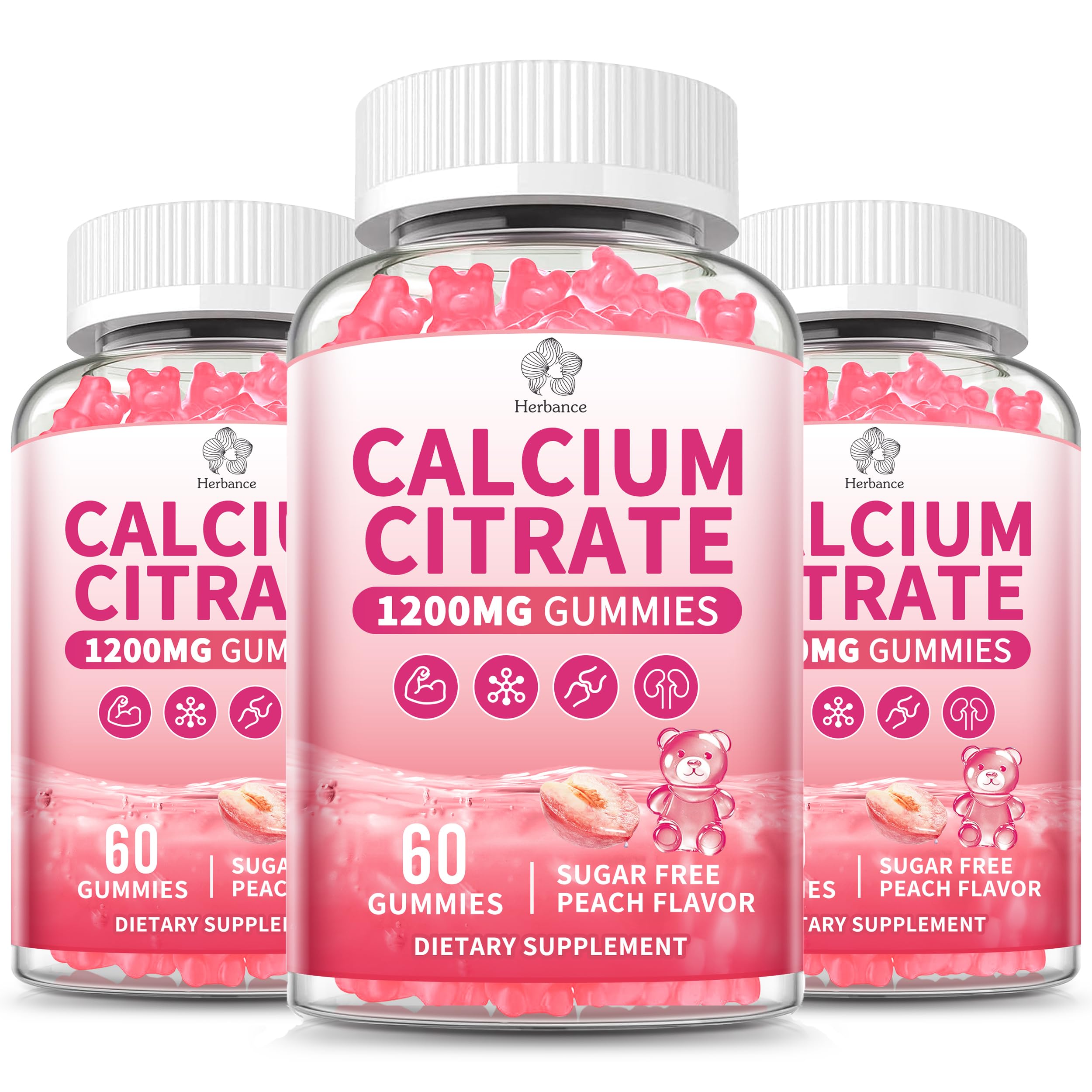 Herbance Calcium Citrate Gummies 1200mg front view with packaging