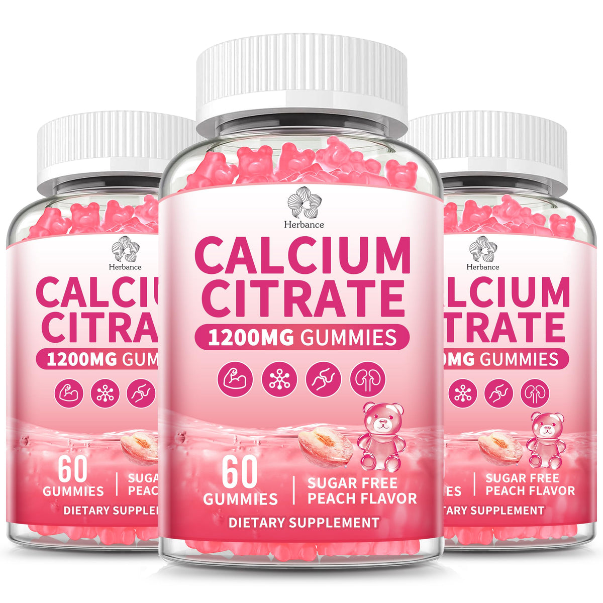 Herbance Calcium Citrate Gummies 1200mg front view with packaging
