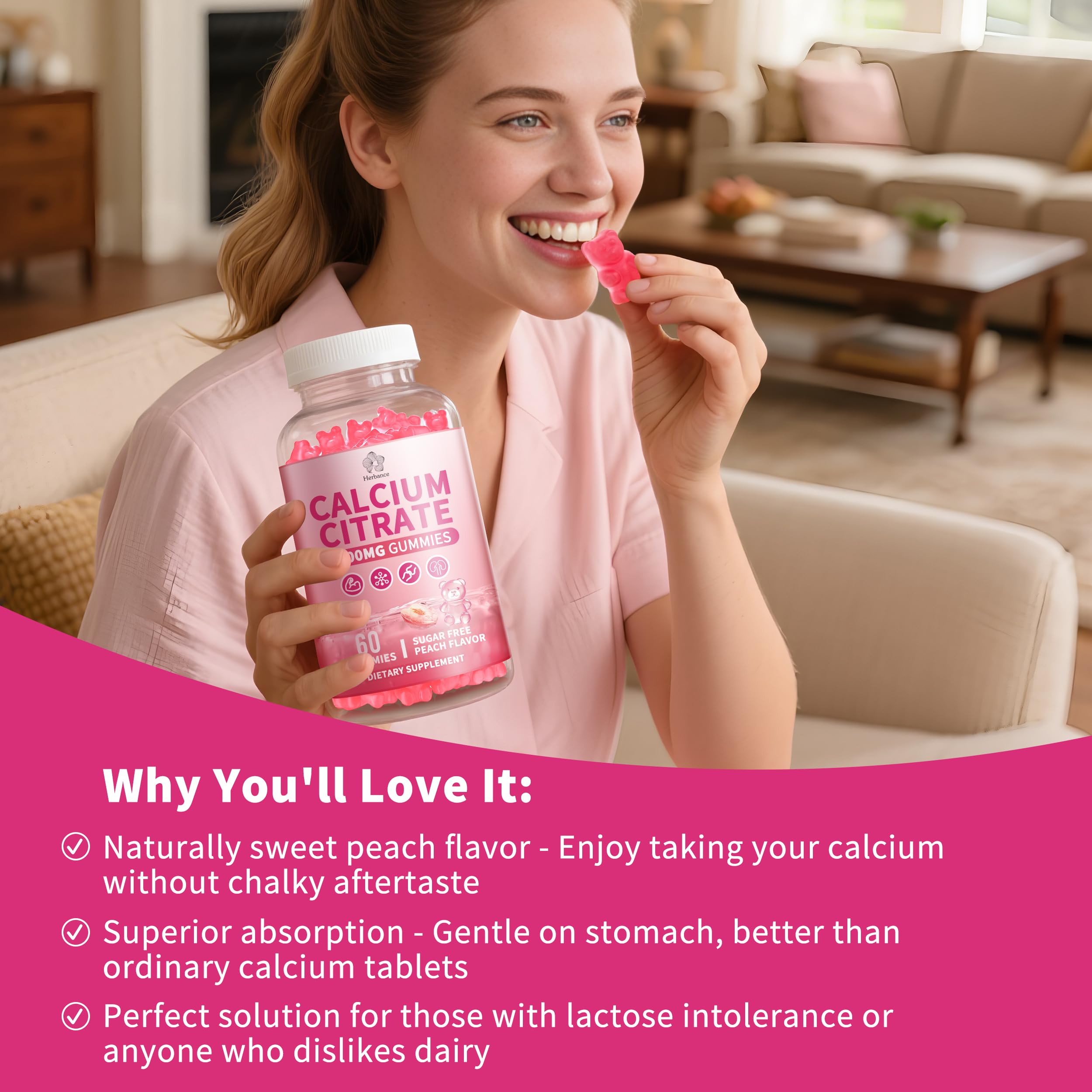Herbance Calcium Citrate Gummies 1200mg side view of packaging