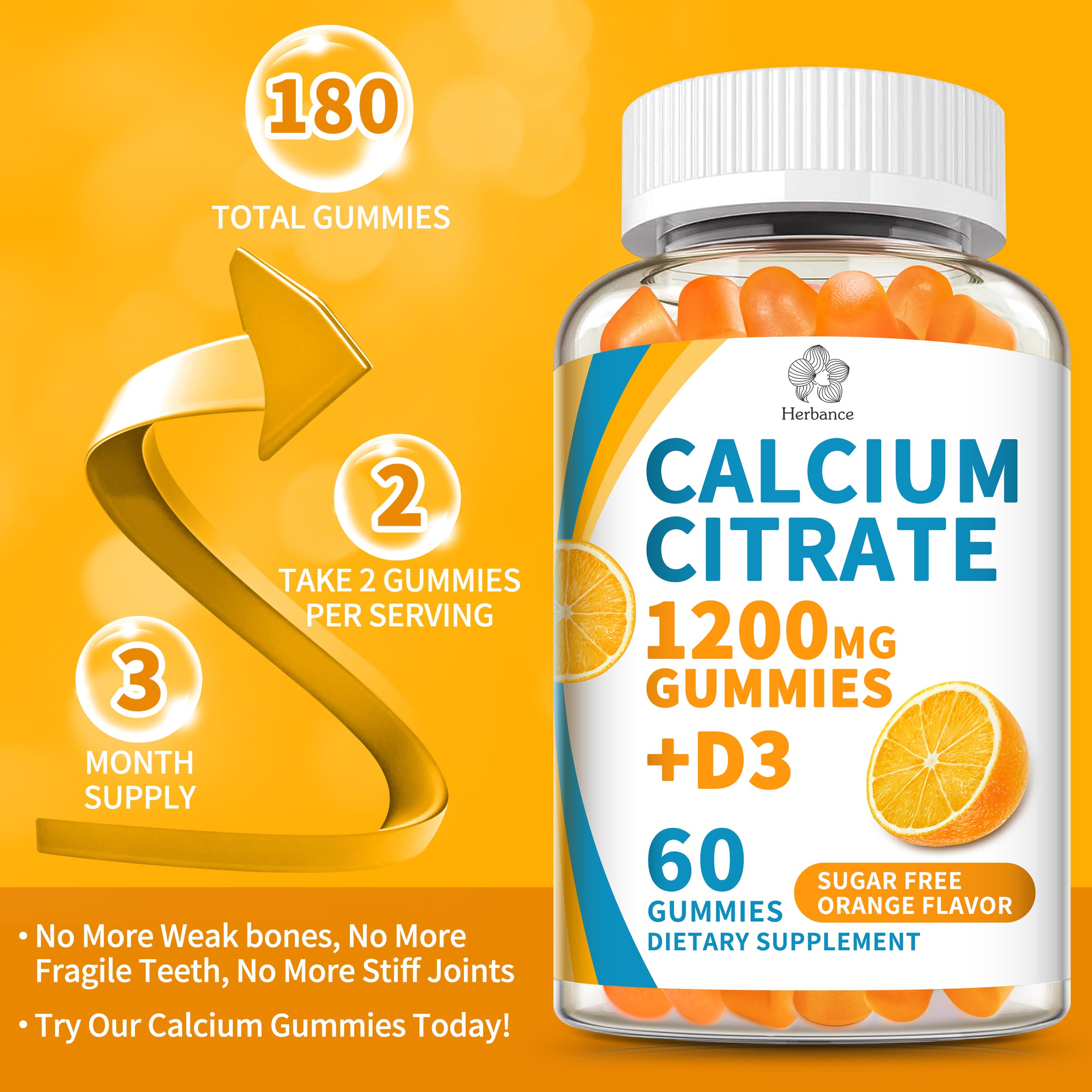 Herbance Calcium Citrate Gummies 1200mg with fresh oranges