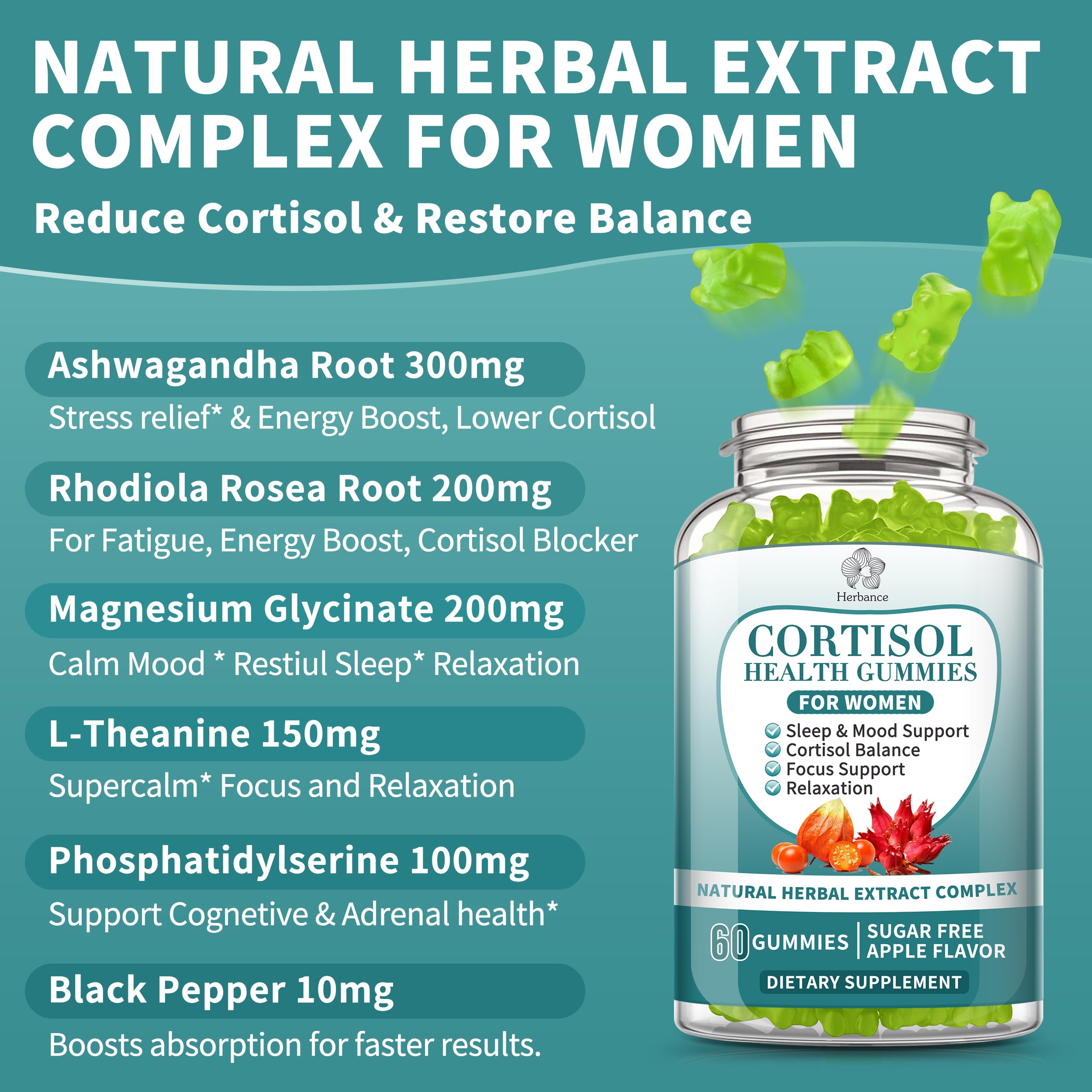 Herbance Cortisol Support Gummies apple flavour