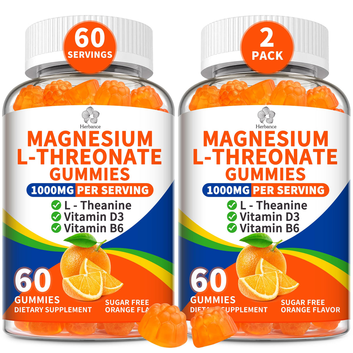 Herbance Magnesium L-Threonate Gummies front view with packaging