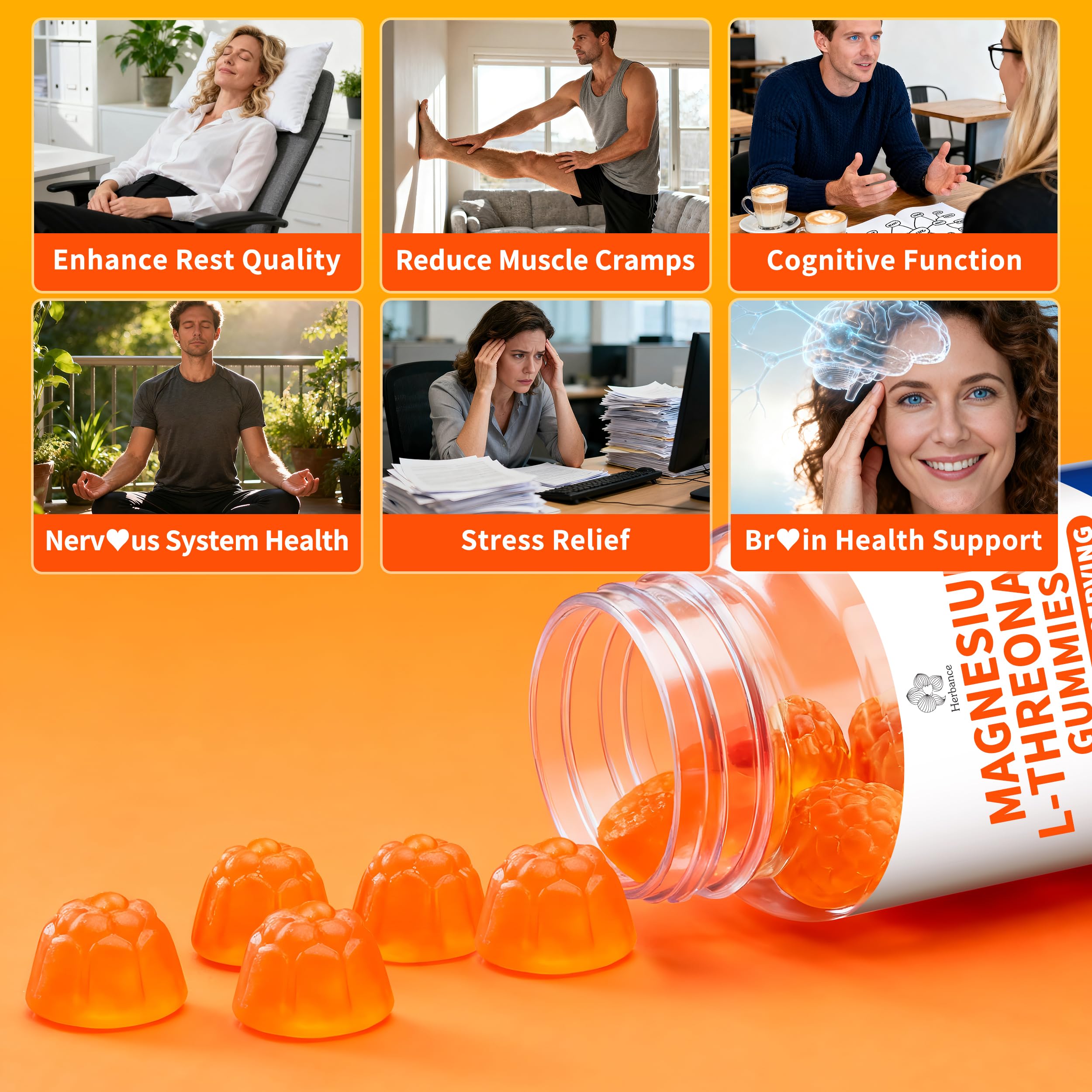 Herbance Magnesium L-Threonate Gummies on a wooden table