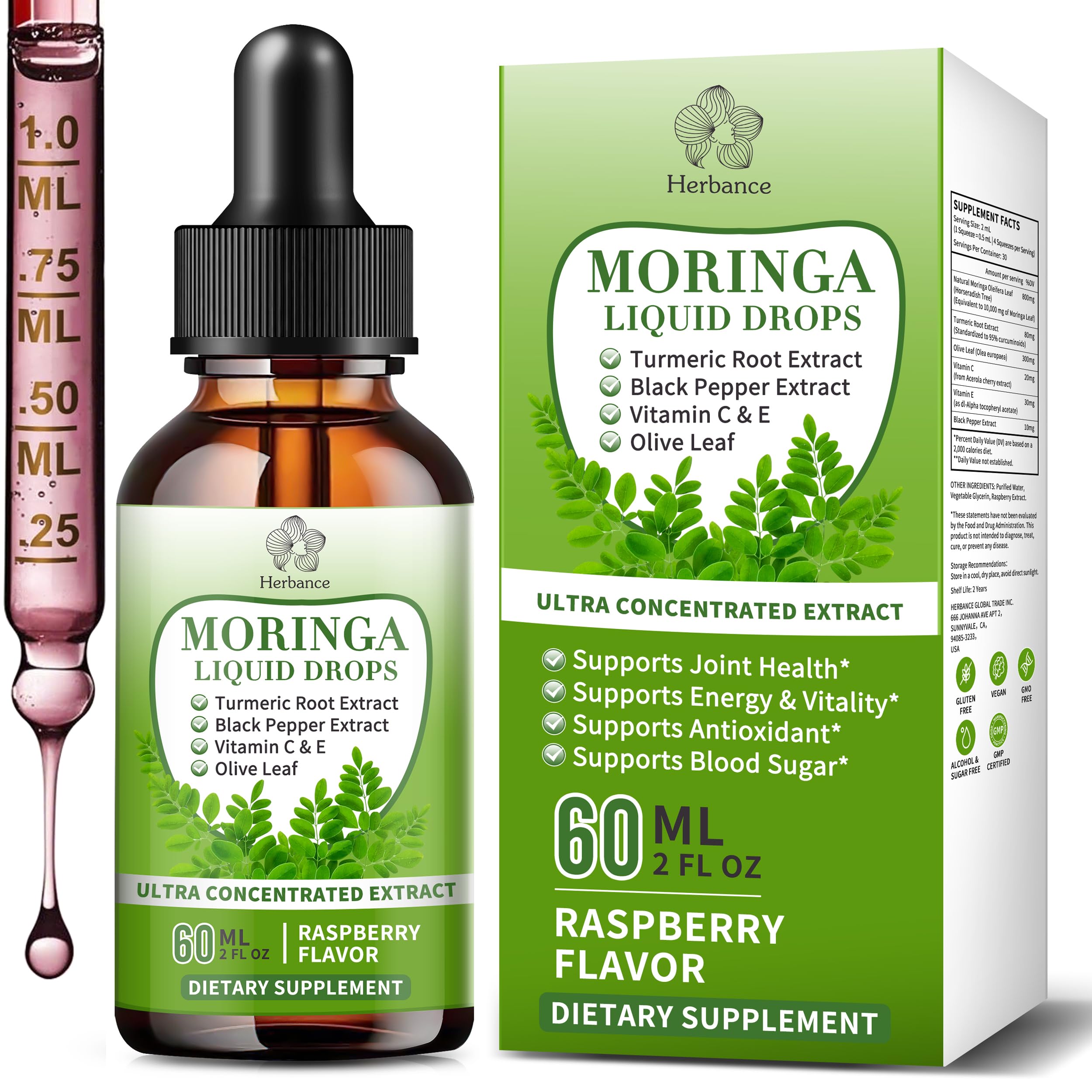 Herbance Moringa Liquid Drops 99g front view with packaging