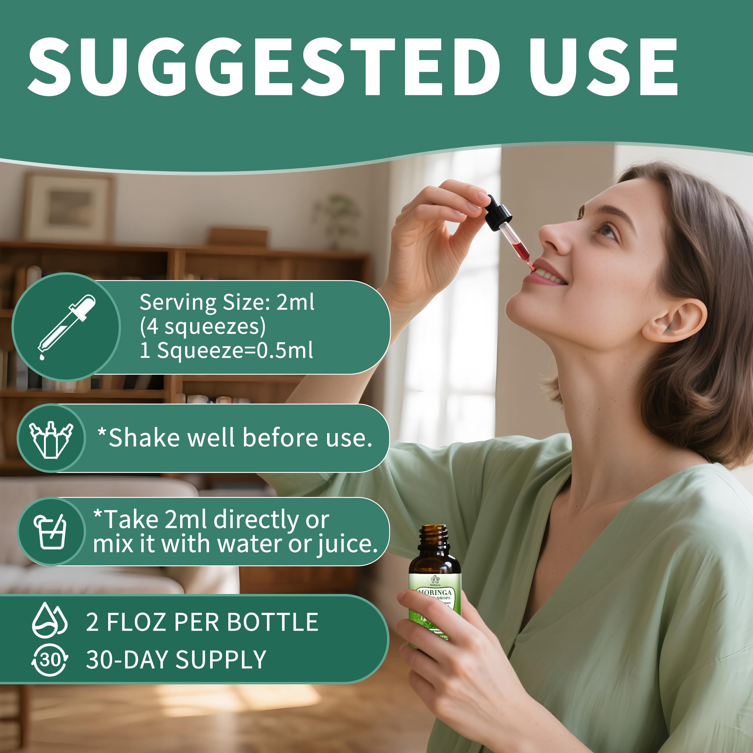 Herbance Moringa Liquid Drops 99g lifestyle scene with smoothie