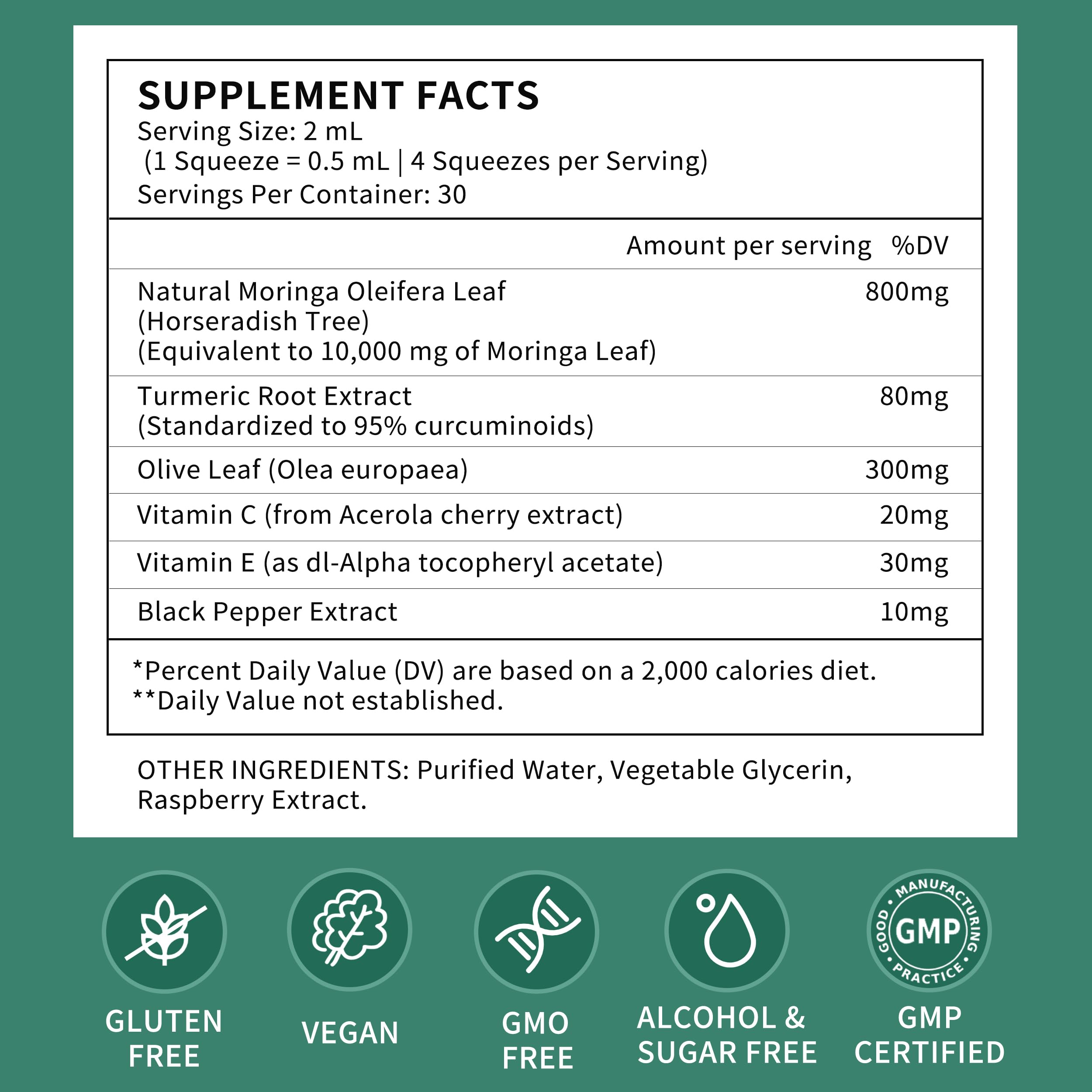 Herbance Moringa Liquid Drops 99g with ingredients list