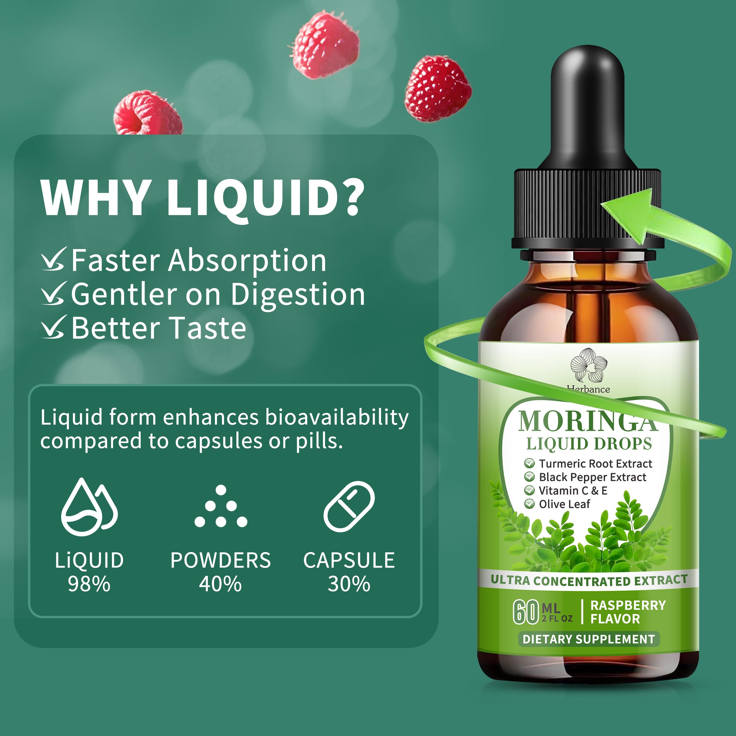 Herbance Moringa Liquid Drops 99g with measuring spoons