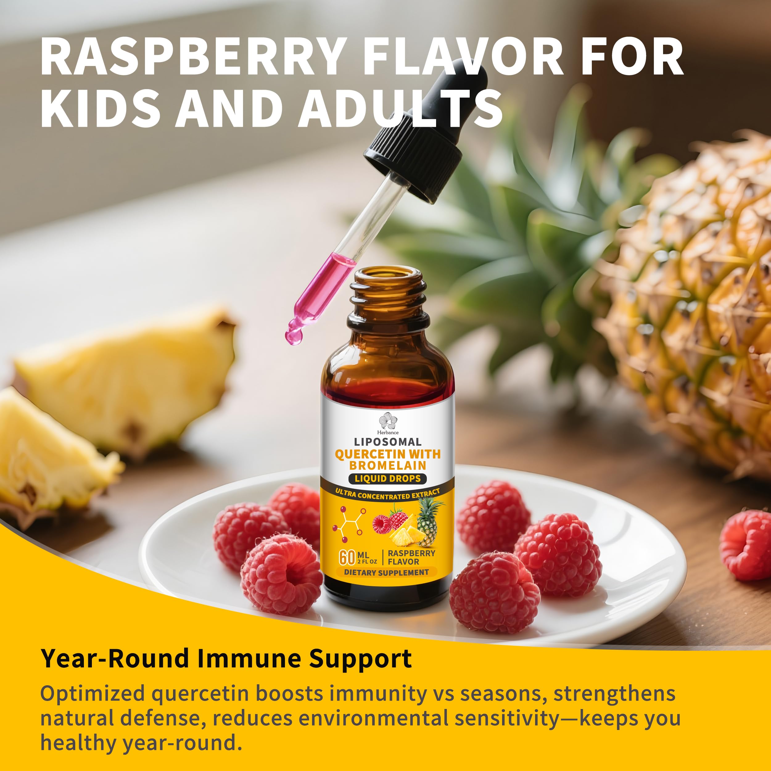 Herbance Quercetin Liquid Drops lifestyle scene with a glass