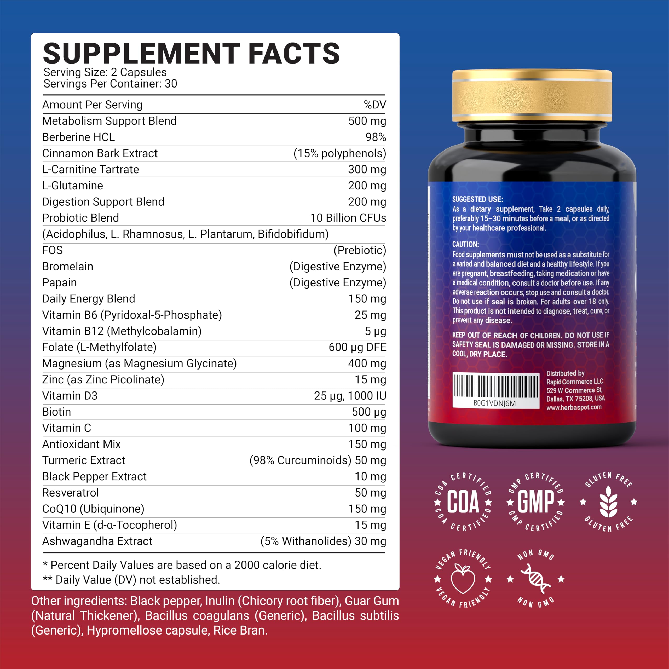 HerbaSpot GLP-1 Supplement 24-in-1 side view