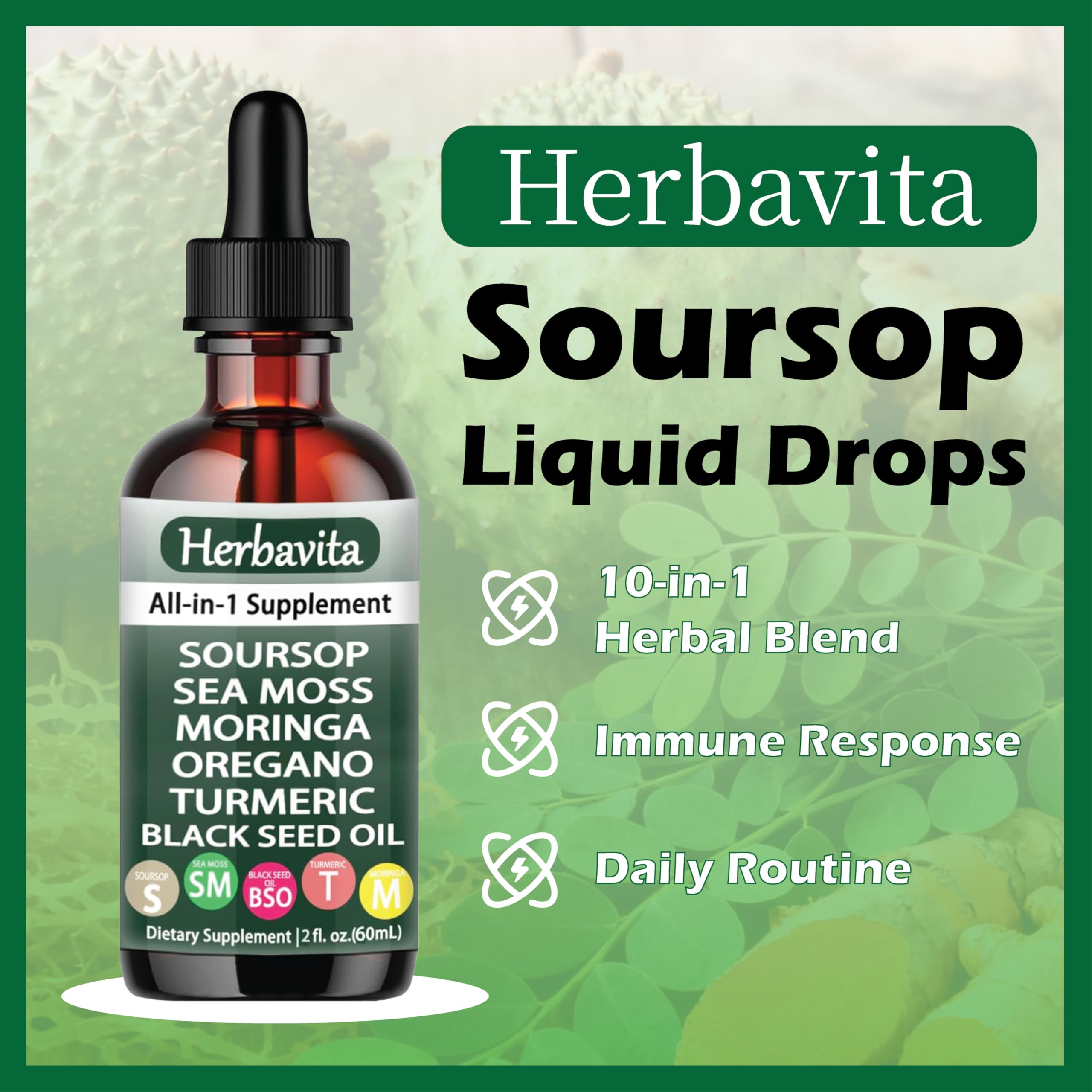 Herbavita 10-in-1 Herbal Blend Liquid Drops bottle with cap