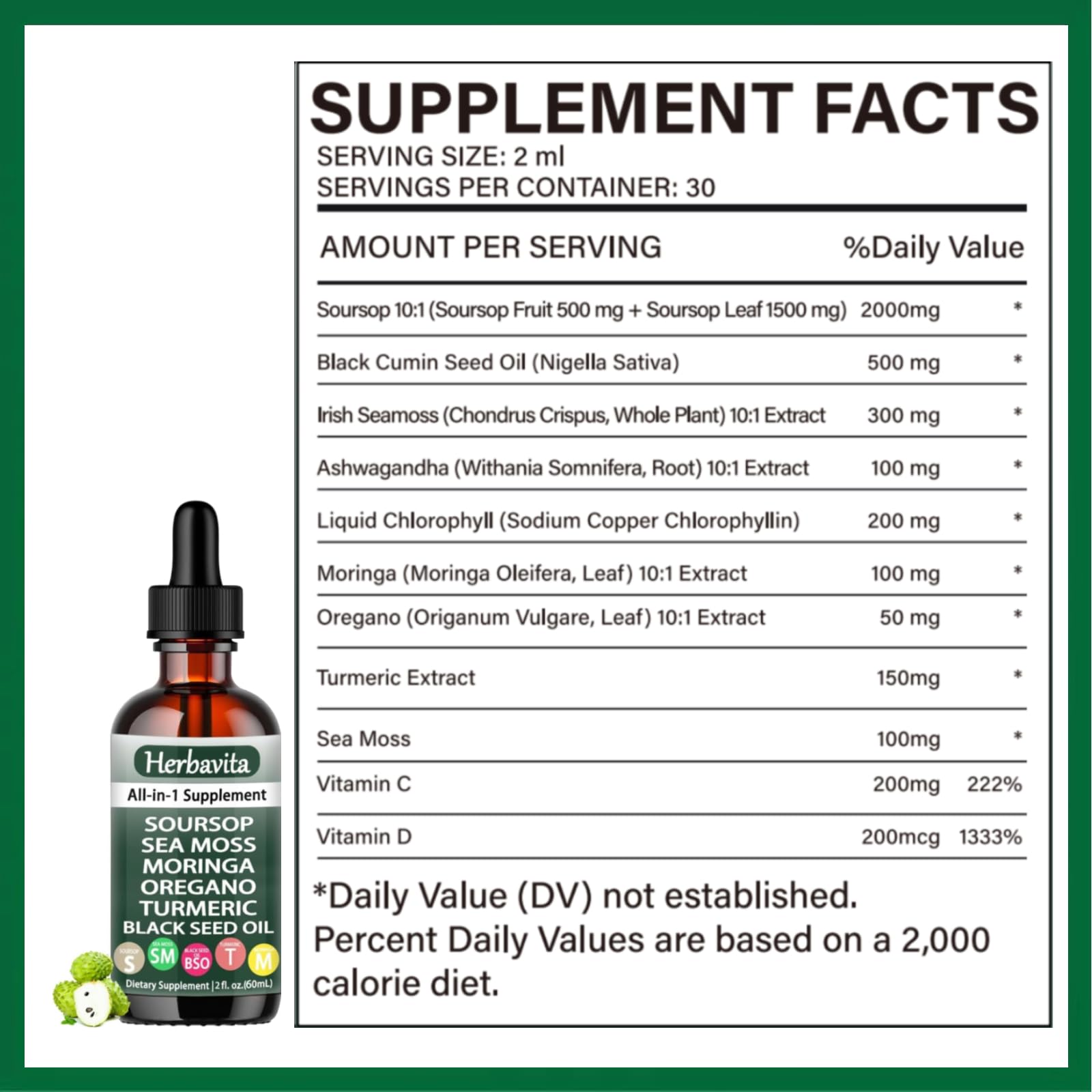 Herbavita 10-in-1 Herbal Blend Liquid Drops packaging details