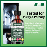 Herbavita Black Seed Oil 10-in-1 Herbal Blend with ingredients display