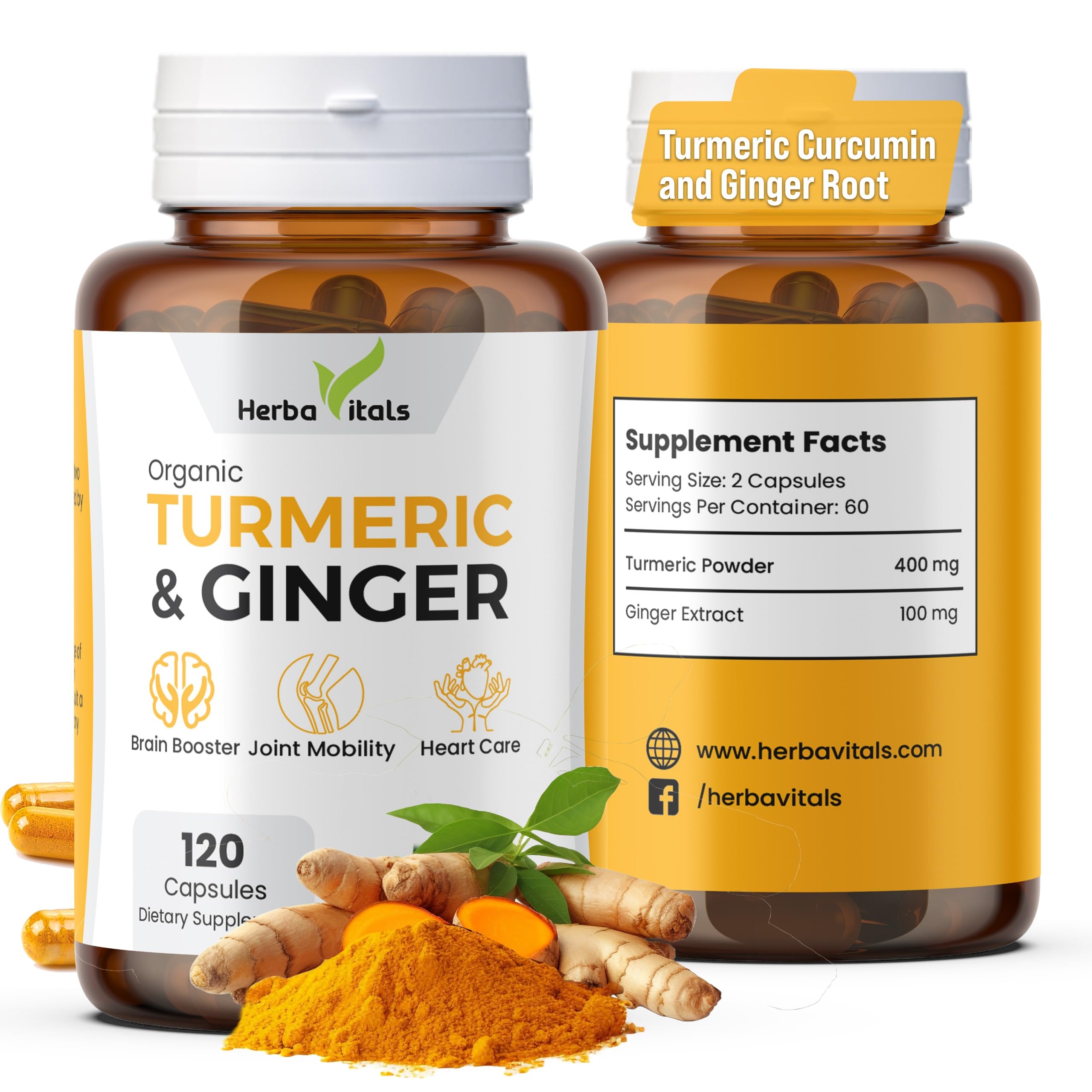 HerbaVitals Turmeric and Ginger Supplement in a glass of water