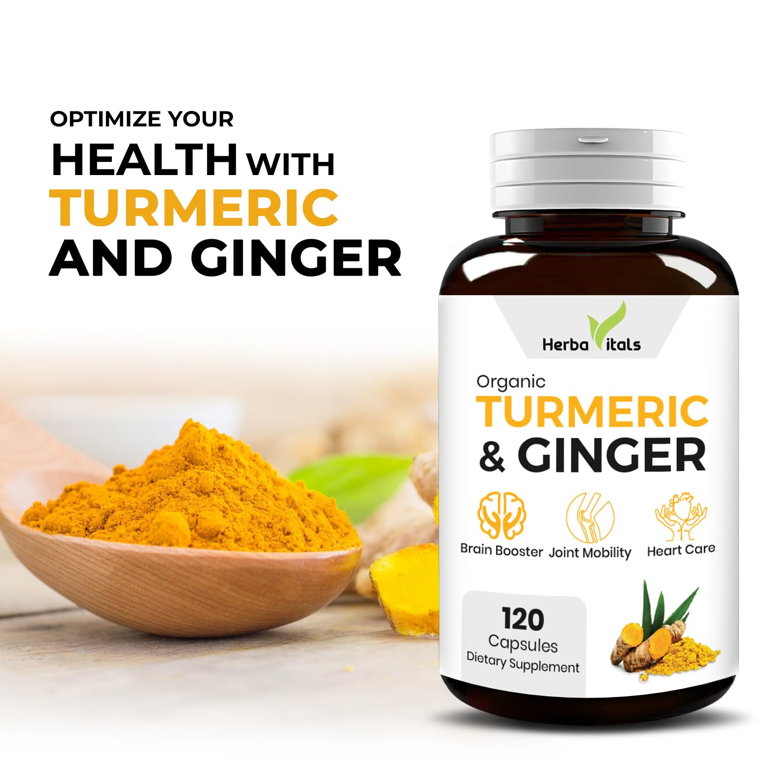 HerbaVitals Turmeric and Ginger Supplement ingredients list