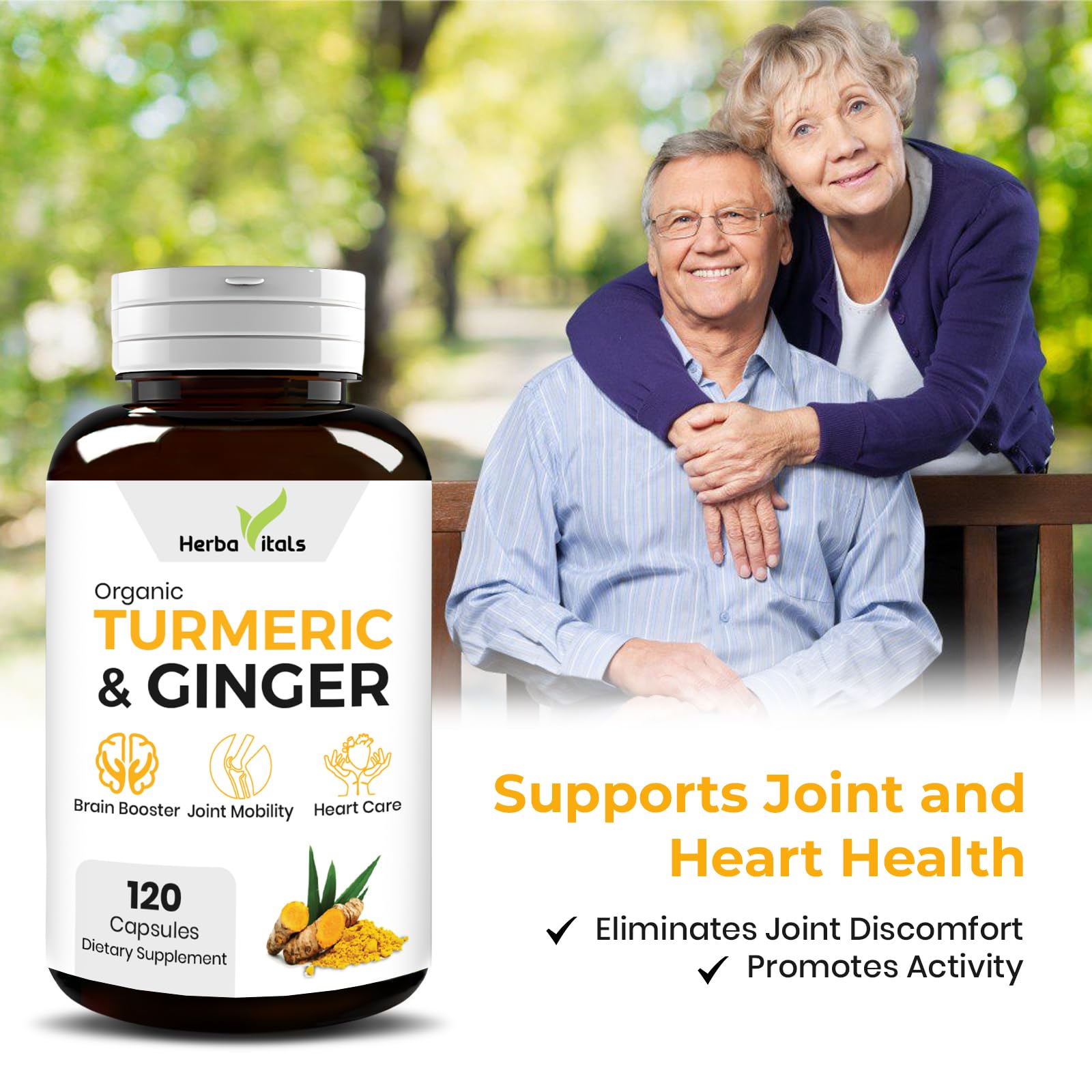 HerbaVitals Turmeric and Ginger Supplement with fresh ginger and turmeric