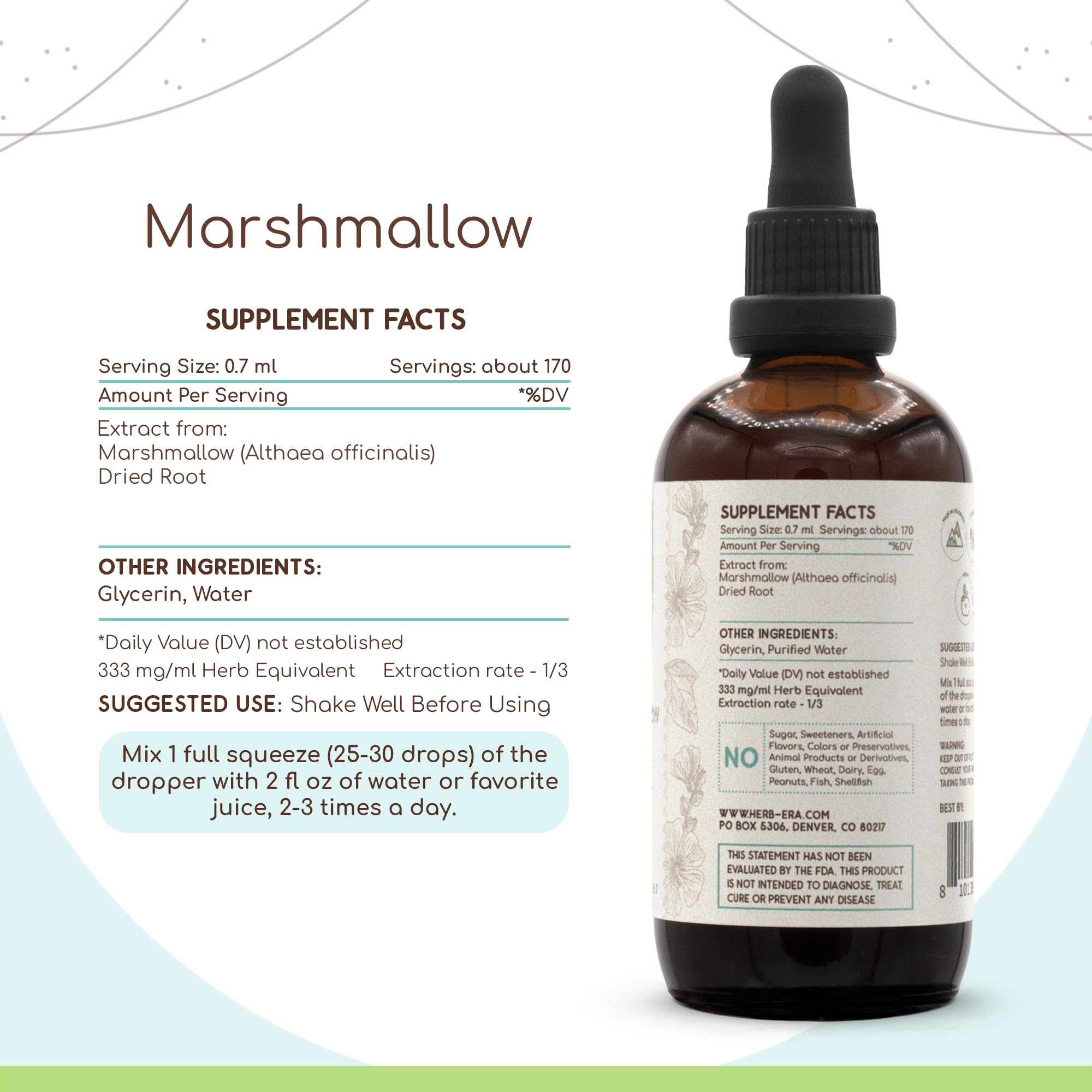 HerbEra Marshmallow Root Liquid Herbal Extract 113g ingredients list