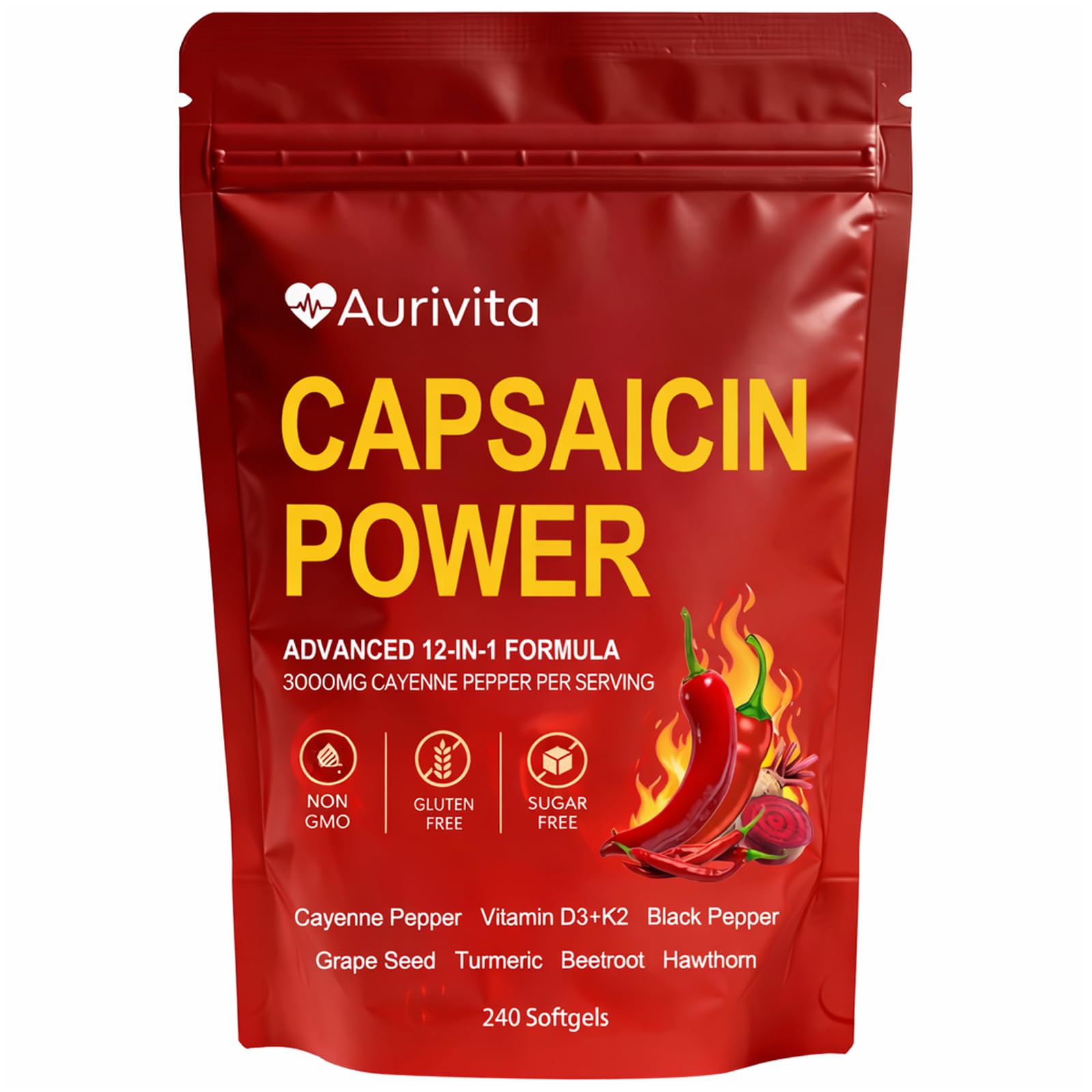 herbies Aurivita Capsaicin Softgels 125g front view
