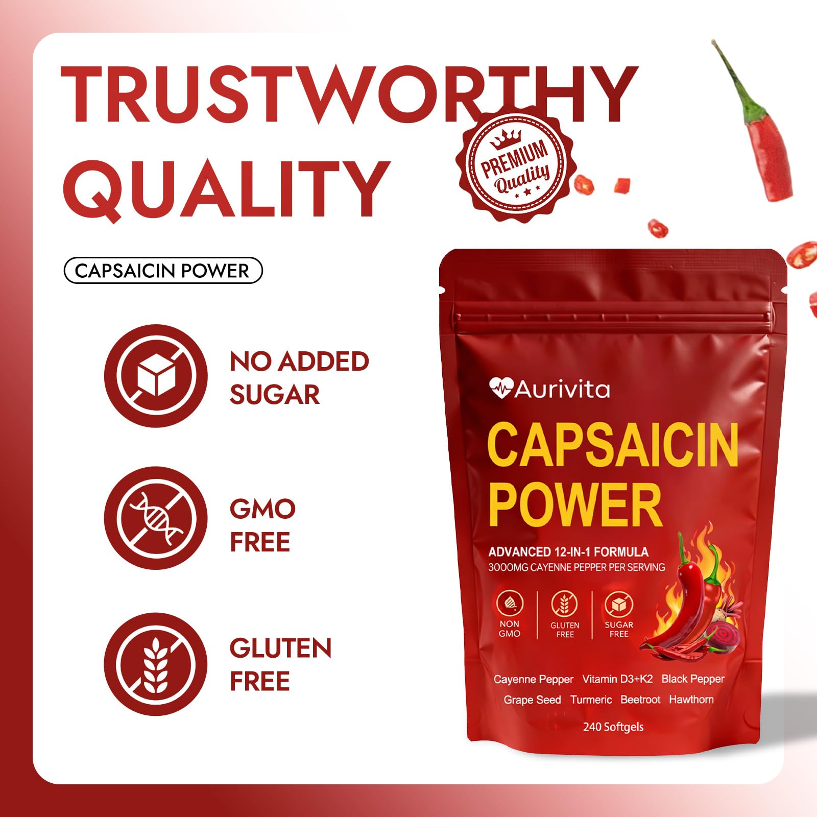 herbies Aurivita Capsaicin Softgels 125g side view