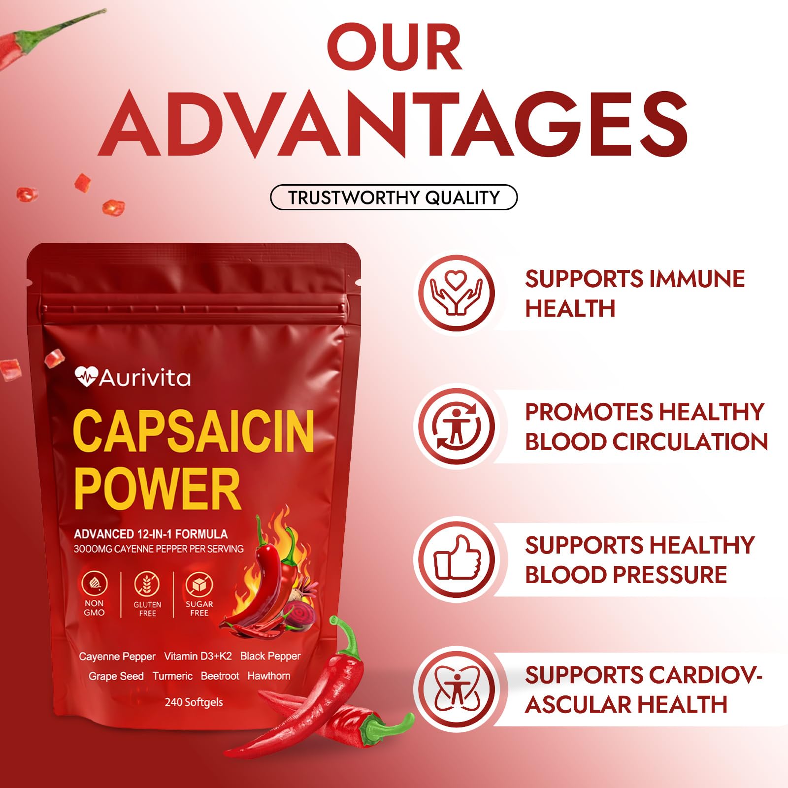 herbies Aurivita Capsaicin Softgels 125g with Vitamin D3 and K2