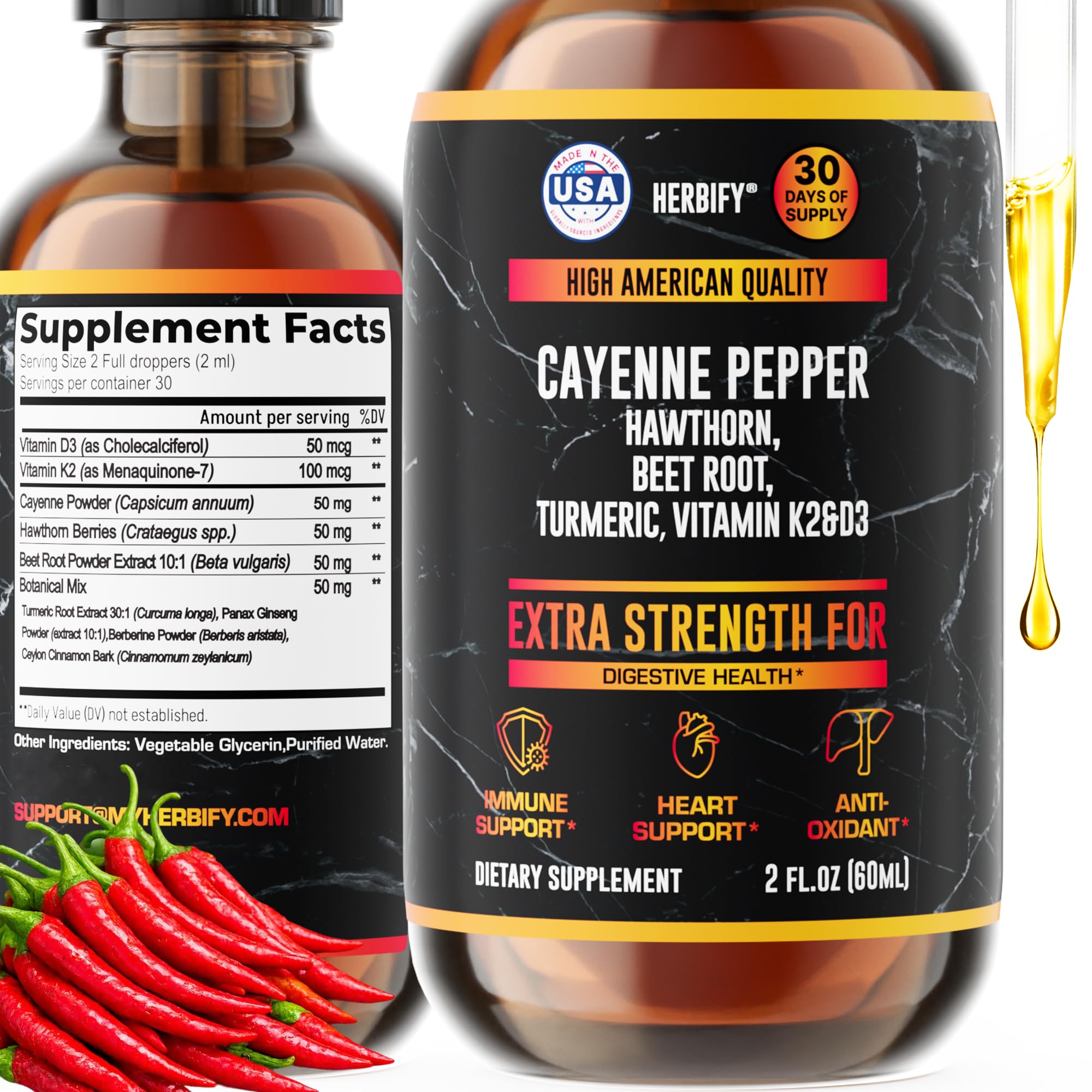 HERBIFY Cayenne Pepper Liquid Drops 168g front view