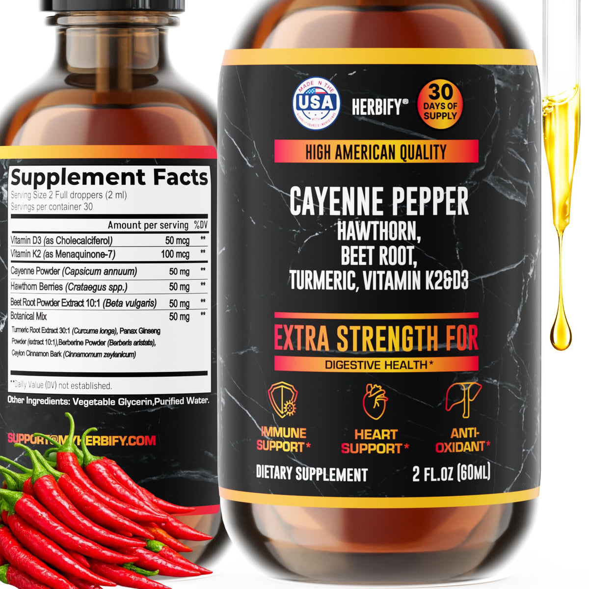 HERBIFY Cayenne Pepper Liquid Drops 168g front view