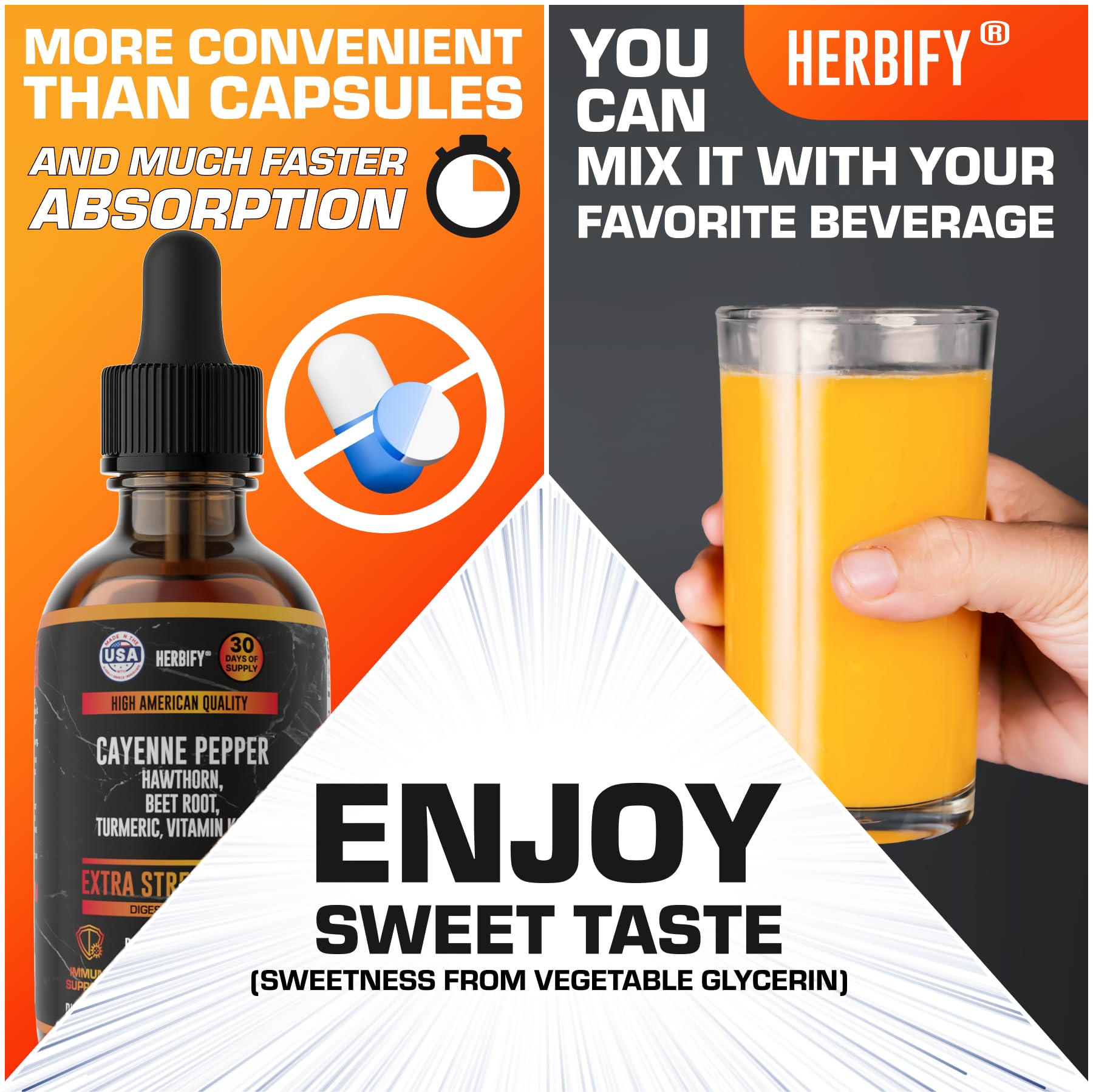 HERBIFY Cayenne Pepper Liquid Drops on wooden table