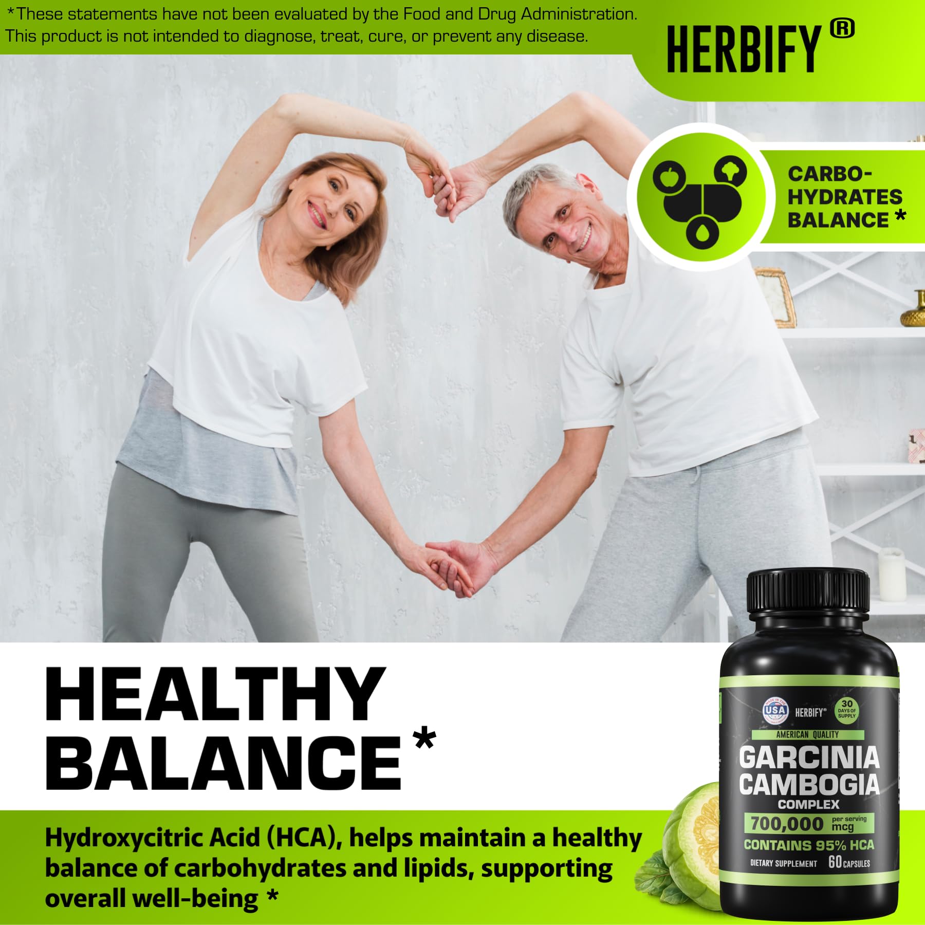 HERBIFY Garcinia Cambogia Capsules on a wooden table