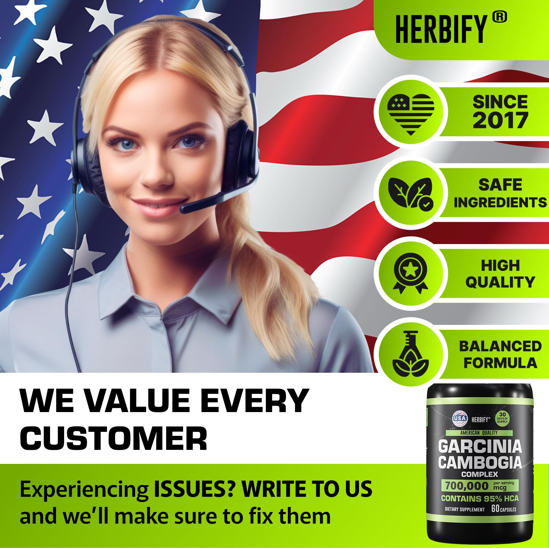 HERBIFY Garcinia Cambogia Capsules side view with label
