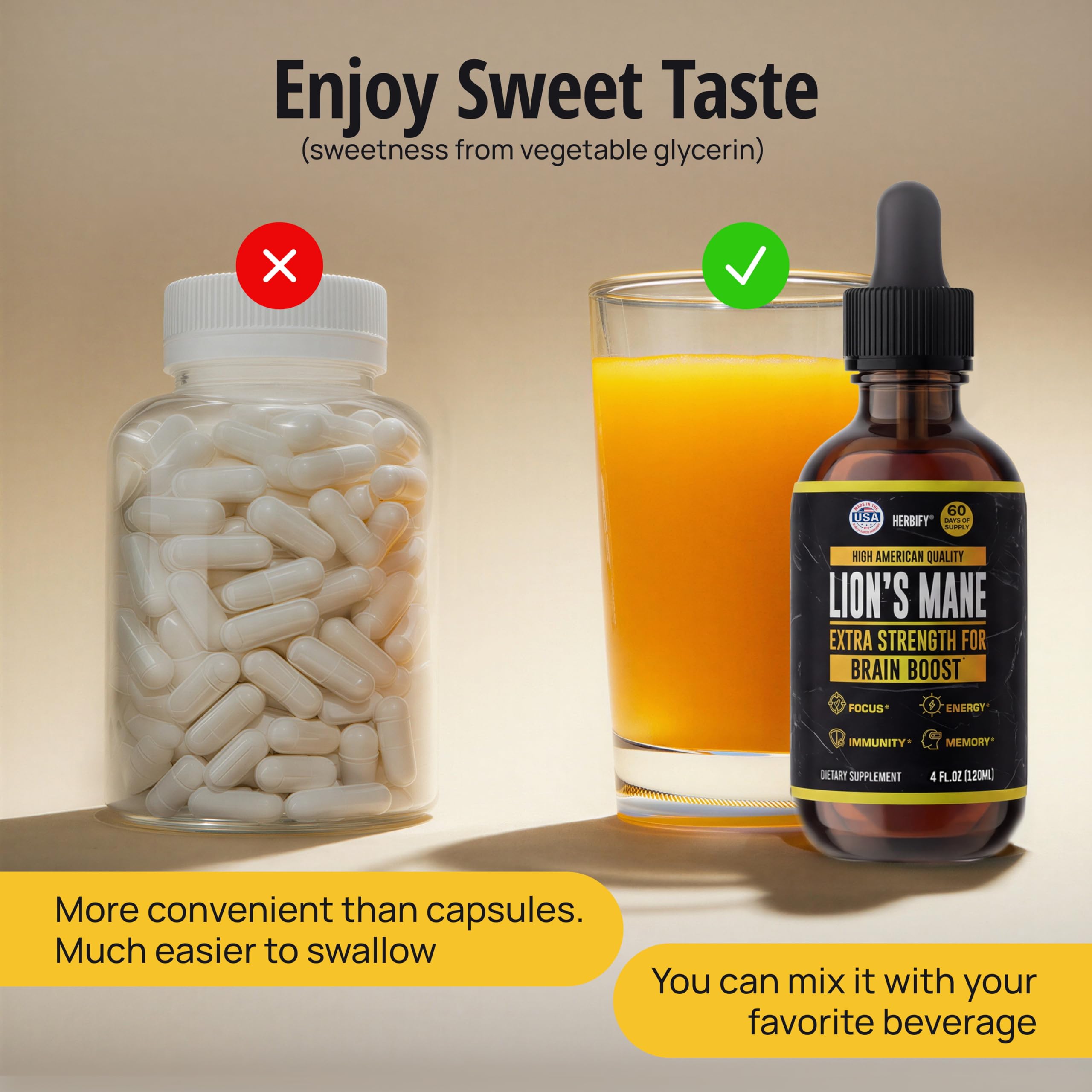 HERBIFY Lion's Mane Mushroom Extract 115g liquid tincture packaging