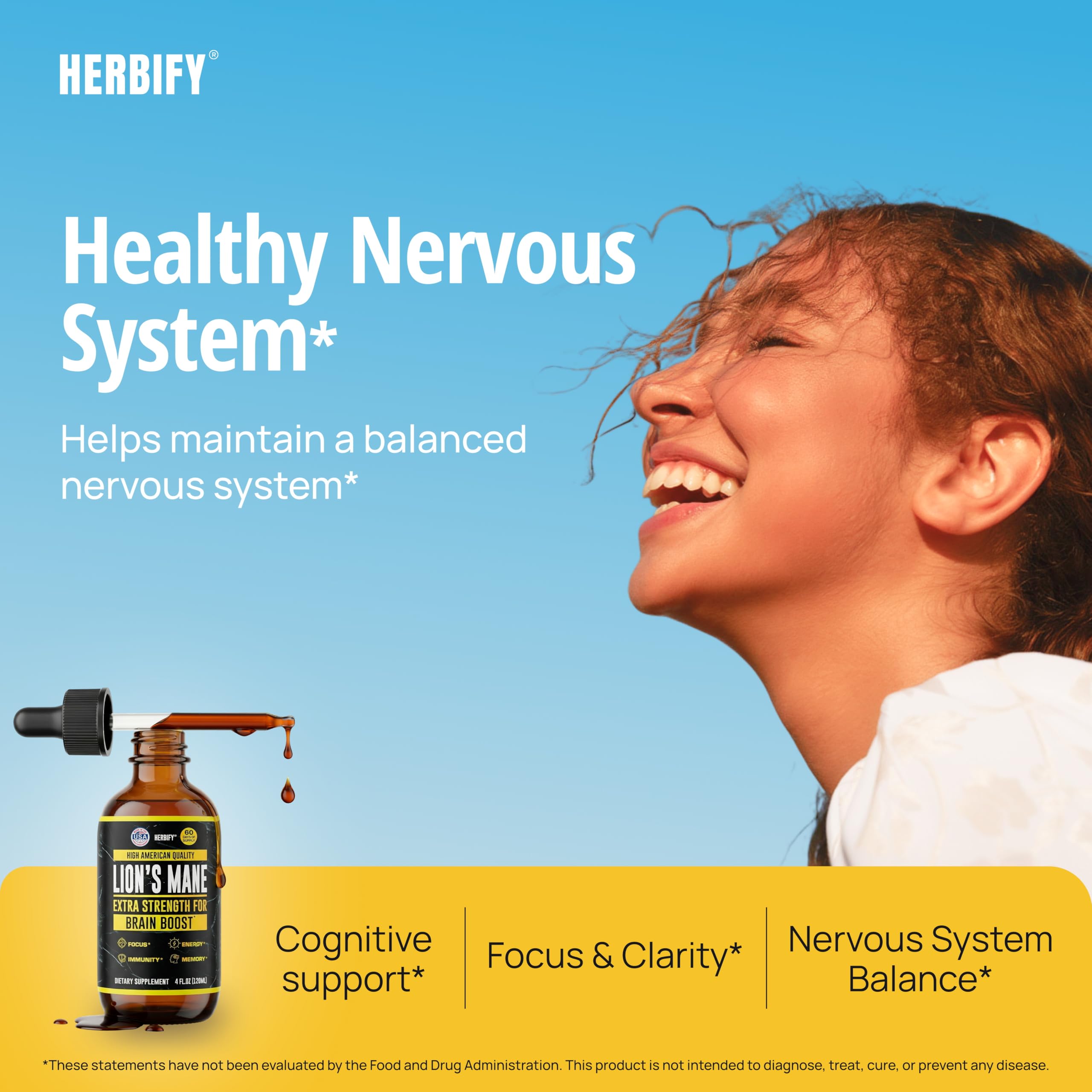 HERBIFY Lion's Mane Mushroom Extract 115g liquid tincture side view