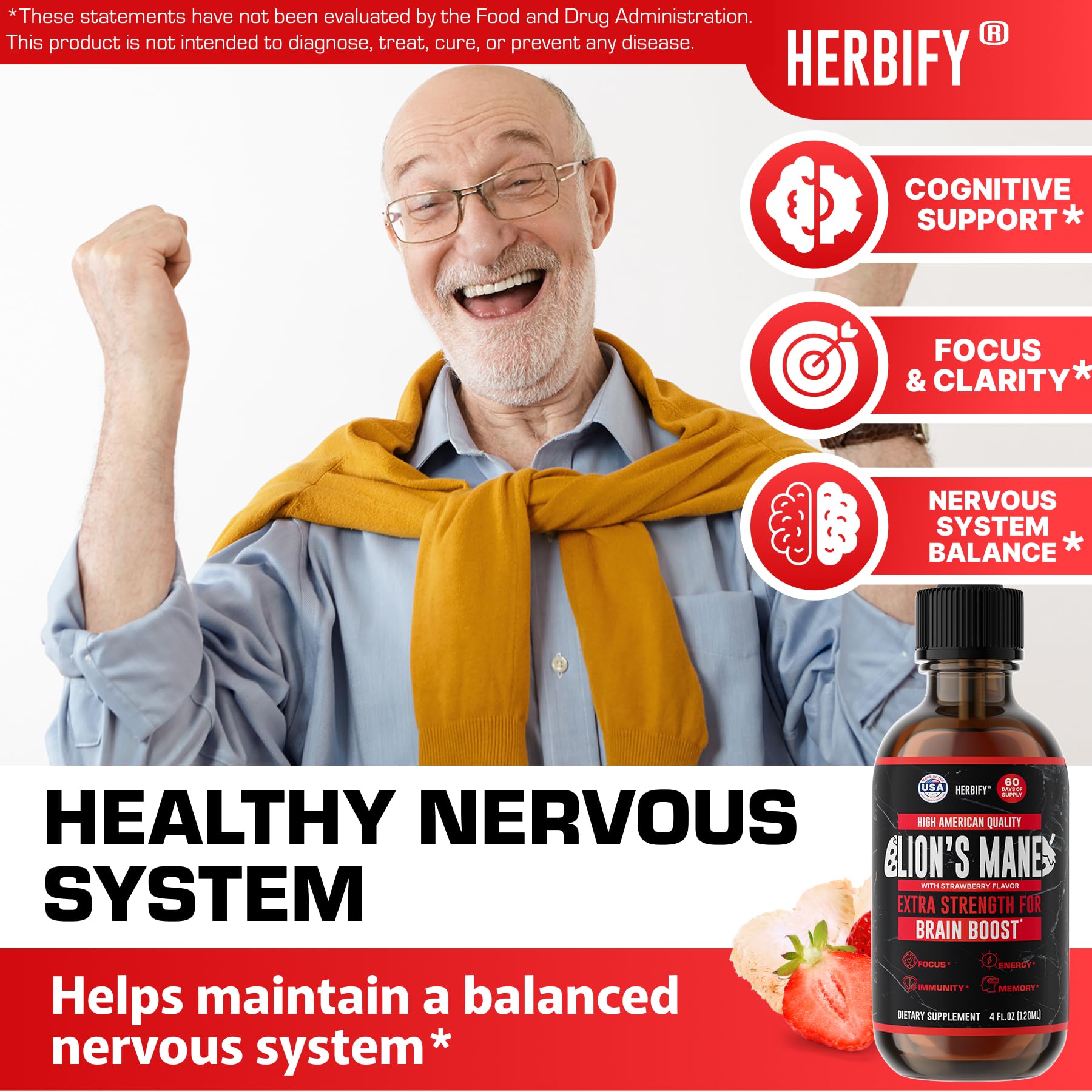 HERBIFY Lion's Mane Mushroom Extract 4:1 Liquid Tincture label close-up