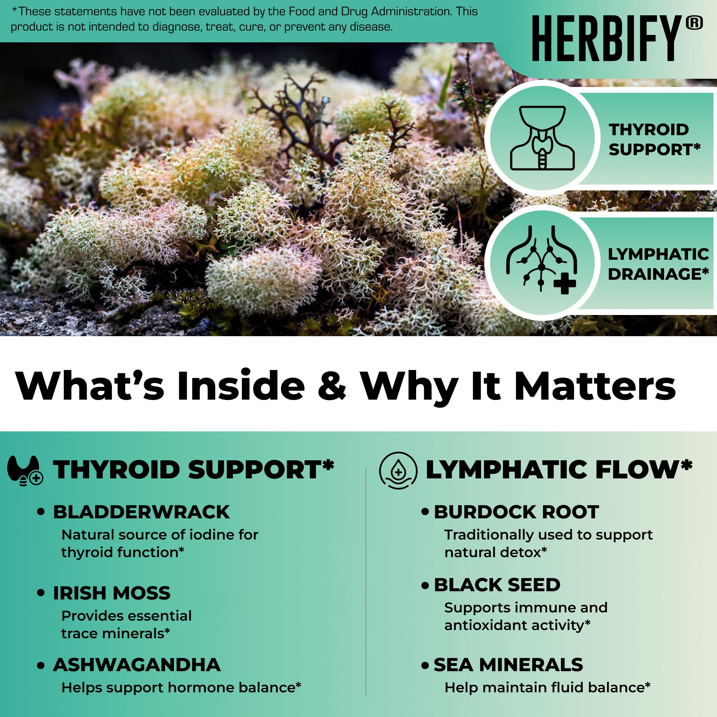 HERBIFY Sea Moss Liquid Drops 168g bottle with ingredients