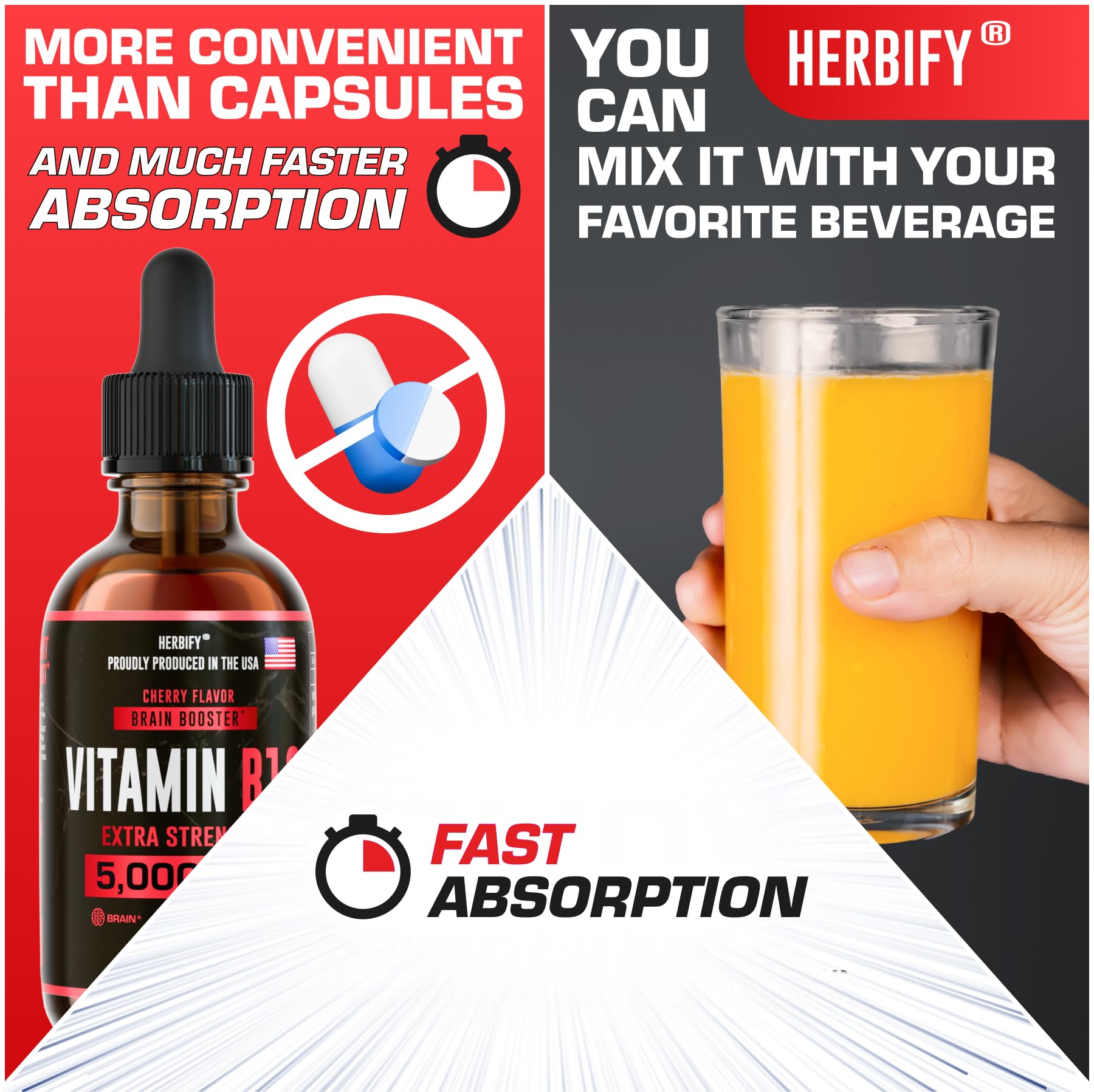 HERBIFY Vitamin B12 Liquid Drops 168g on a wooden table