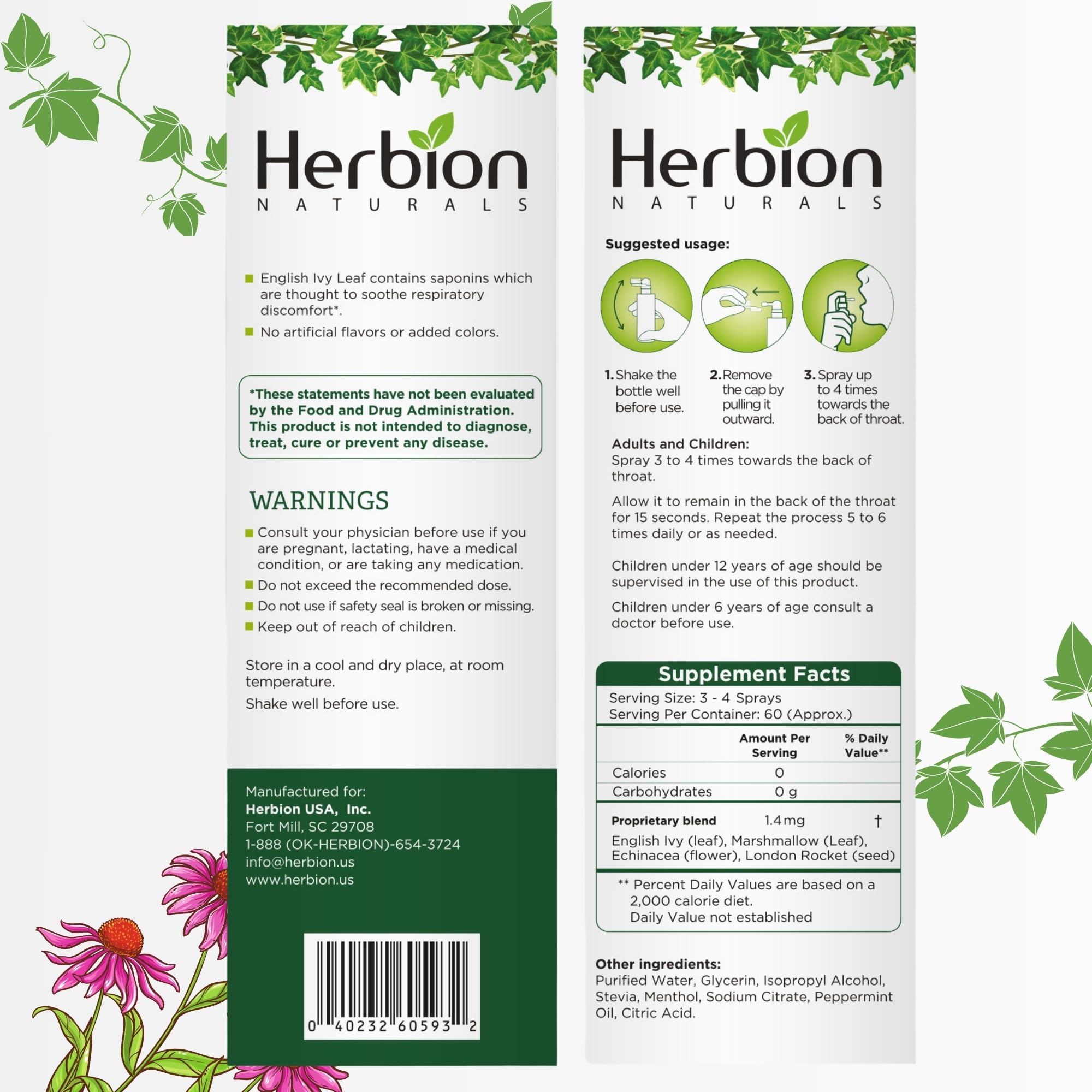 HERBION Echinacea Throat Spray 91g back view