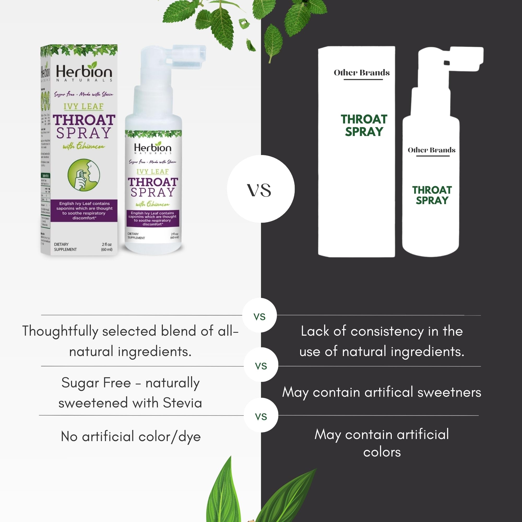 HERBION Echinacea Throat Spray 91g with ingredients displayed