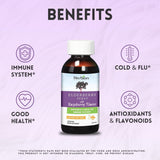 HERBION Elderberry Syrup 640mg bottle with honey and raspberries