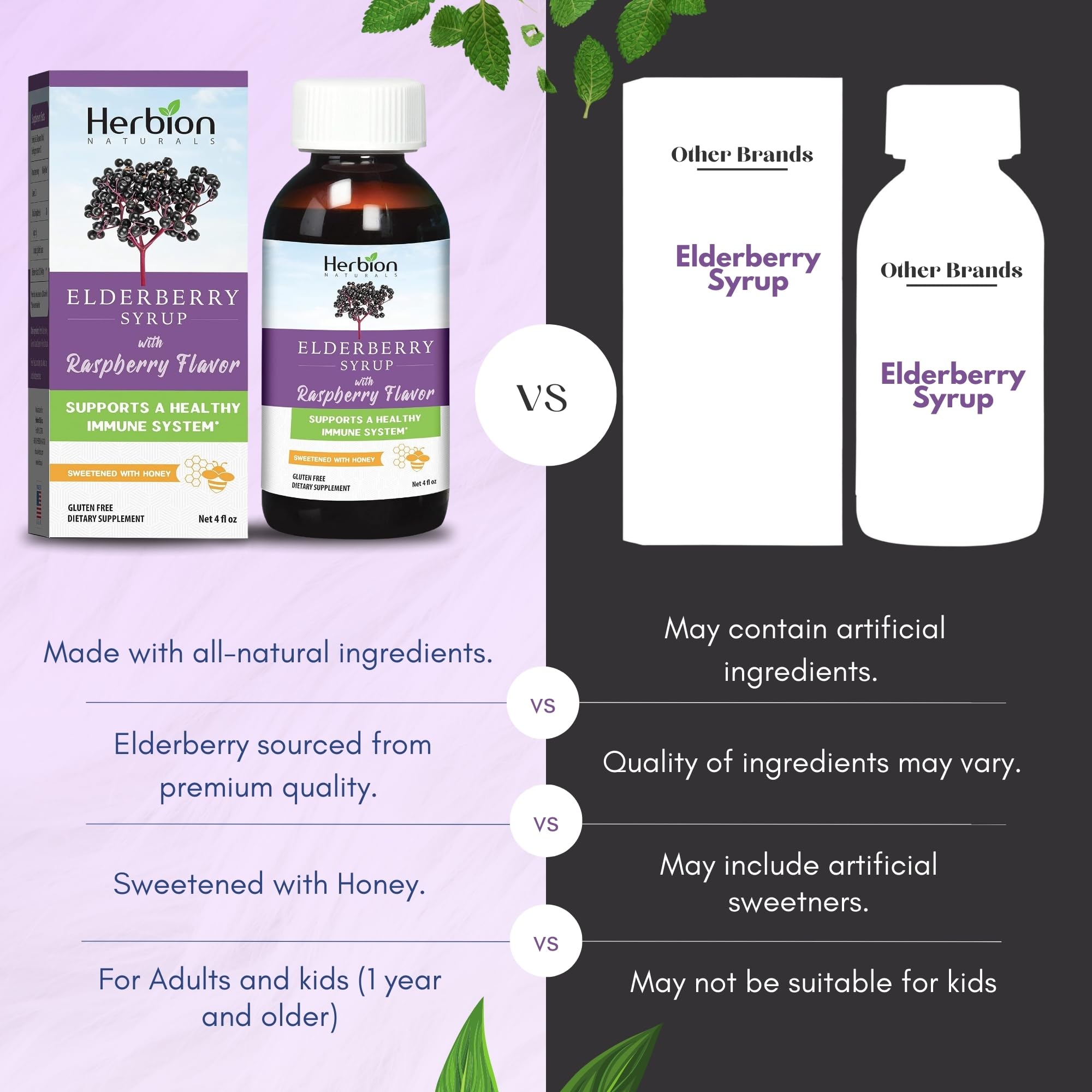 HERBION Elderberry Syrup 640mg serving spoon with syrup