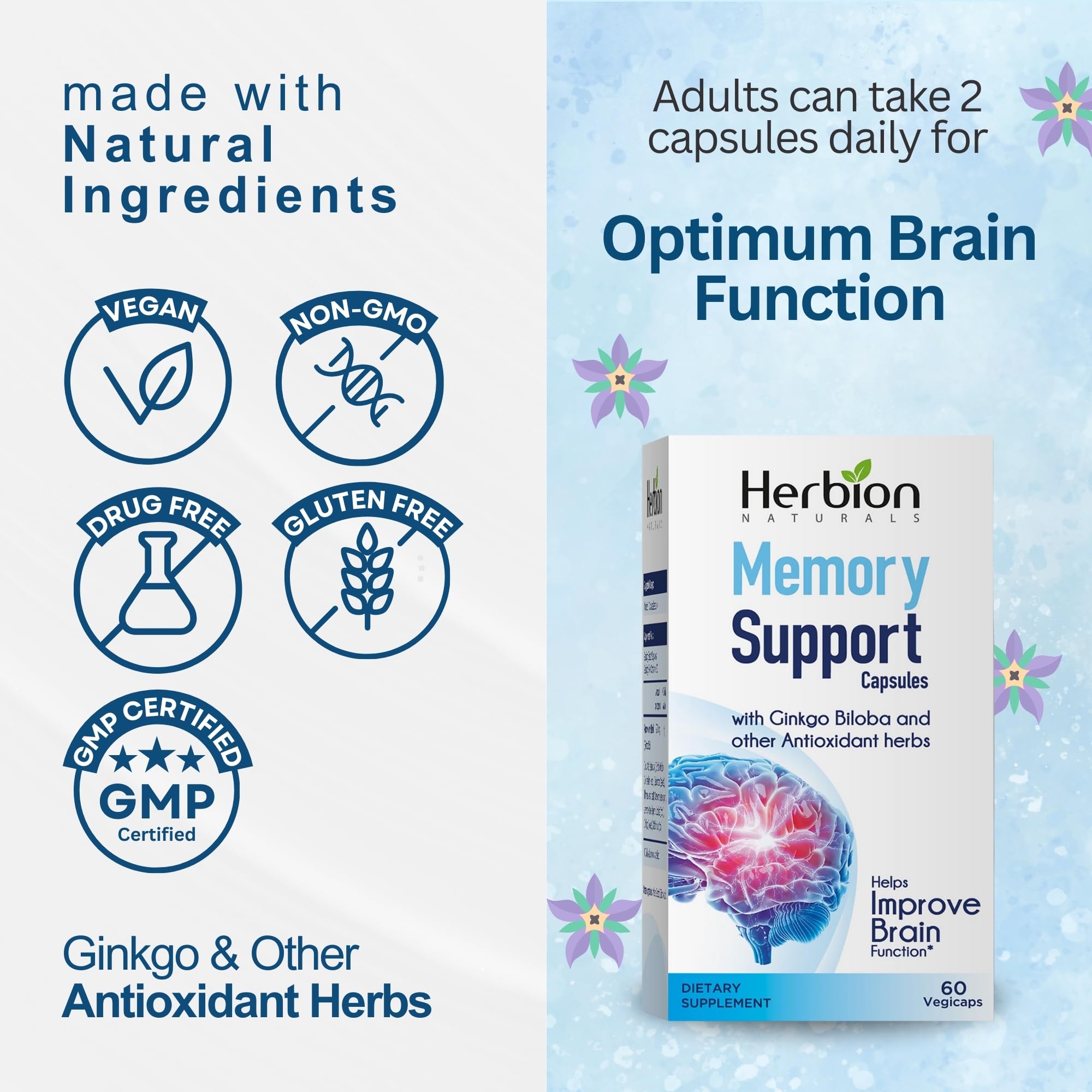 HERBION Memory Support Capsules lifestyle scene with herbs