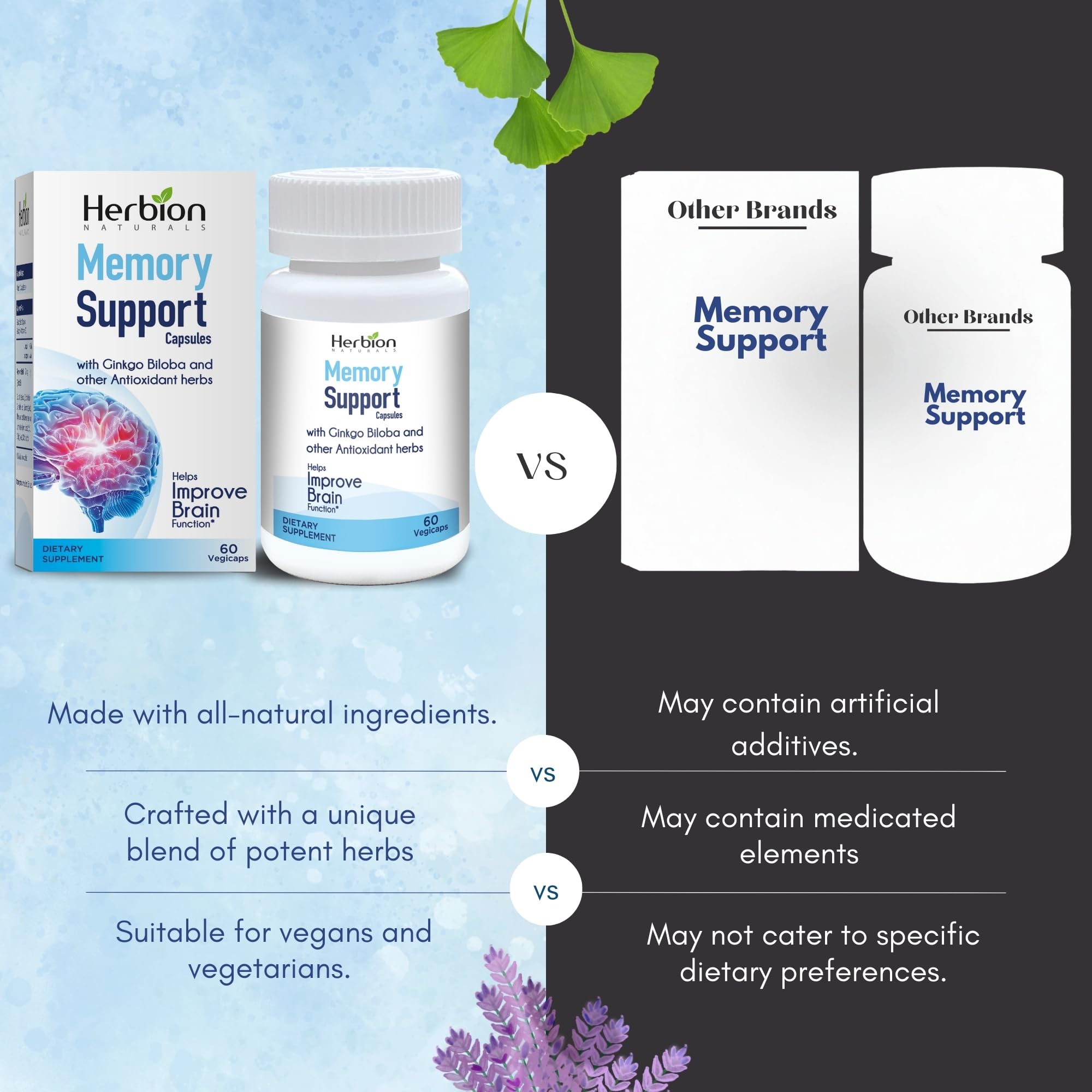HERBION Memory Support Capsules open bottle showing capsules