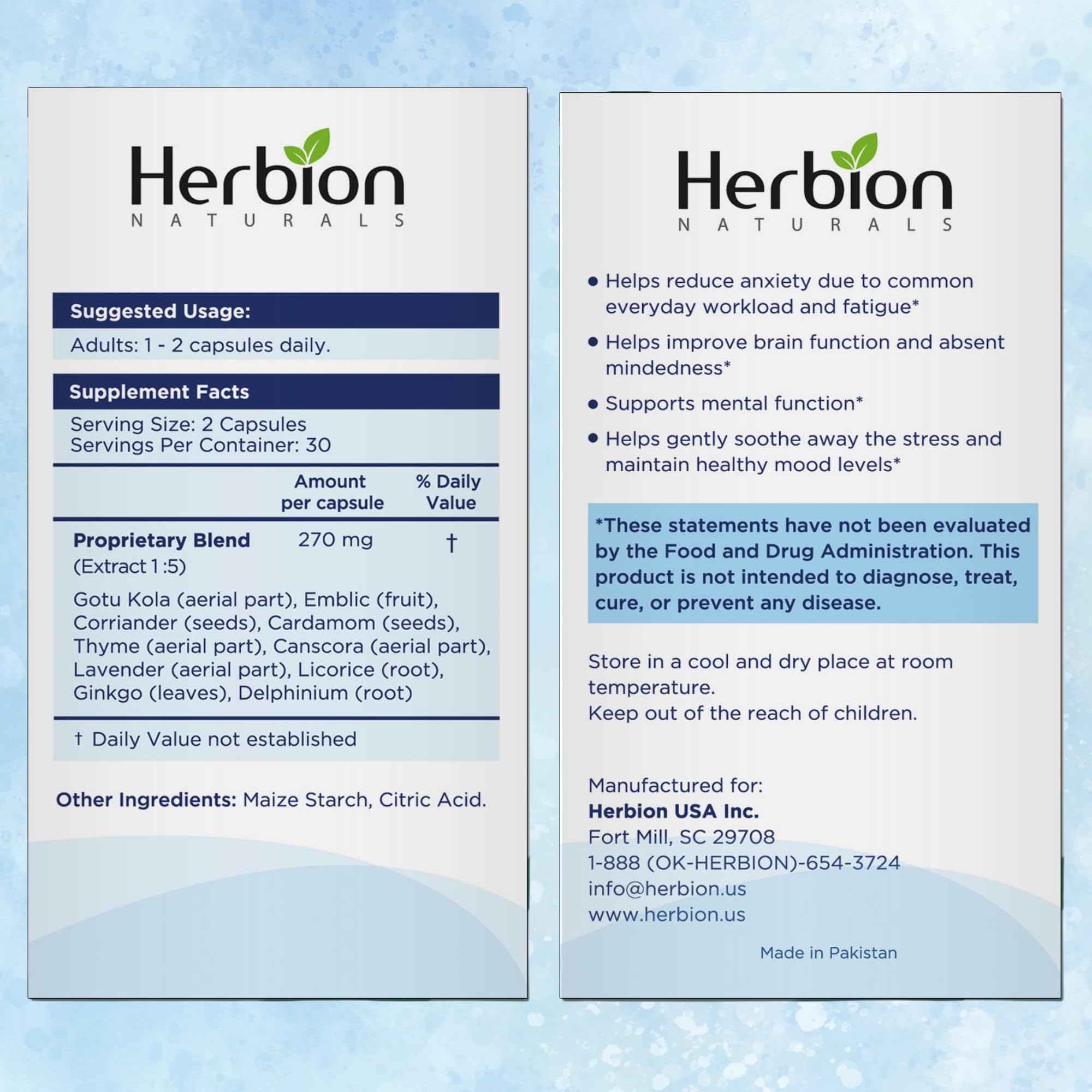 HERBION Memory Support Capsules side view showing vegicaps