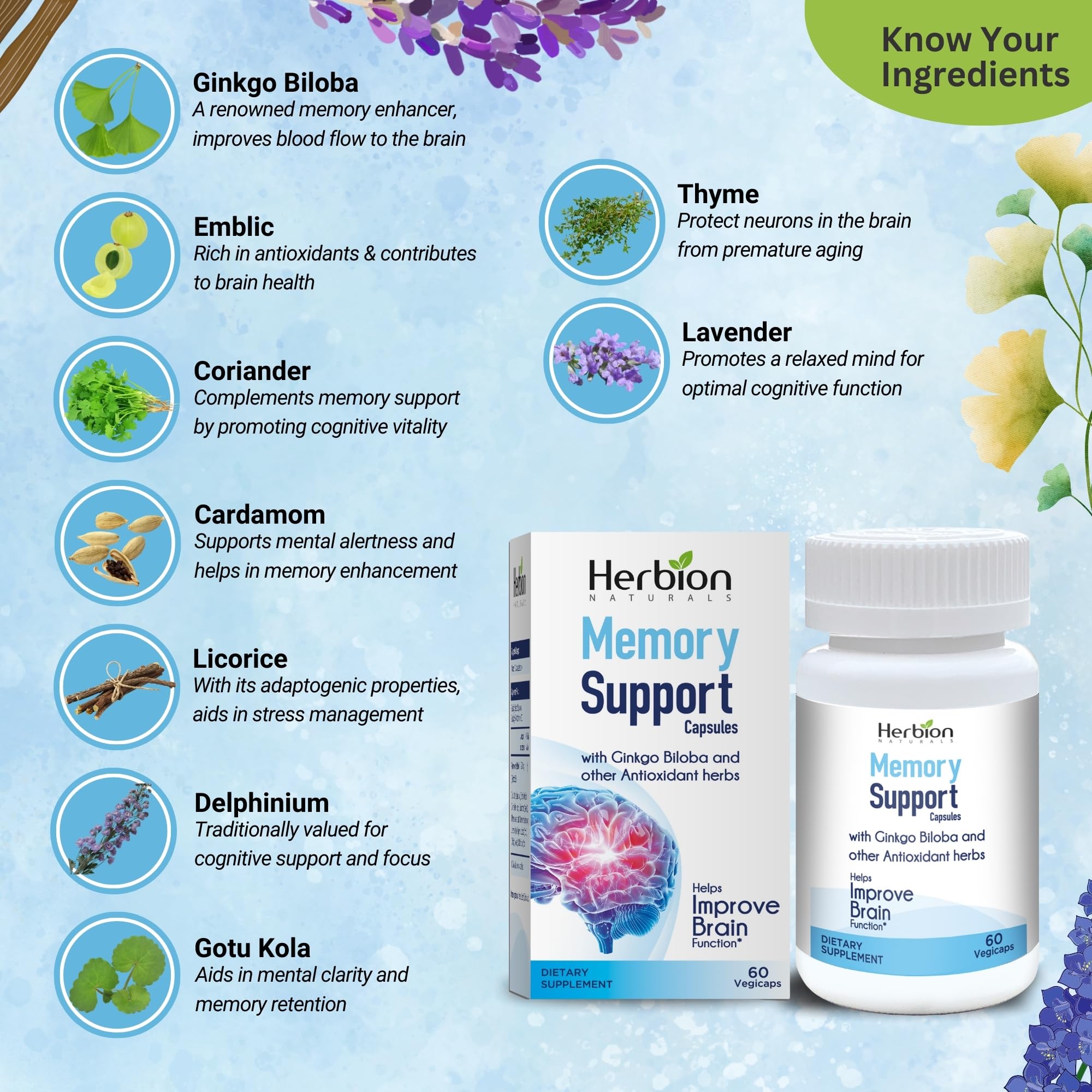 HERBION Memory Support Capsules with Ginkgo Biloba ingredients list