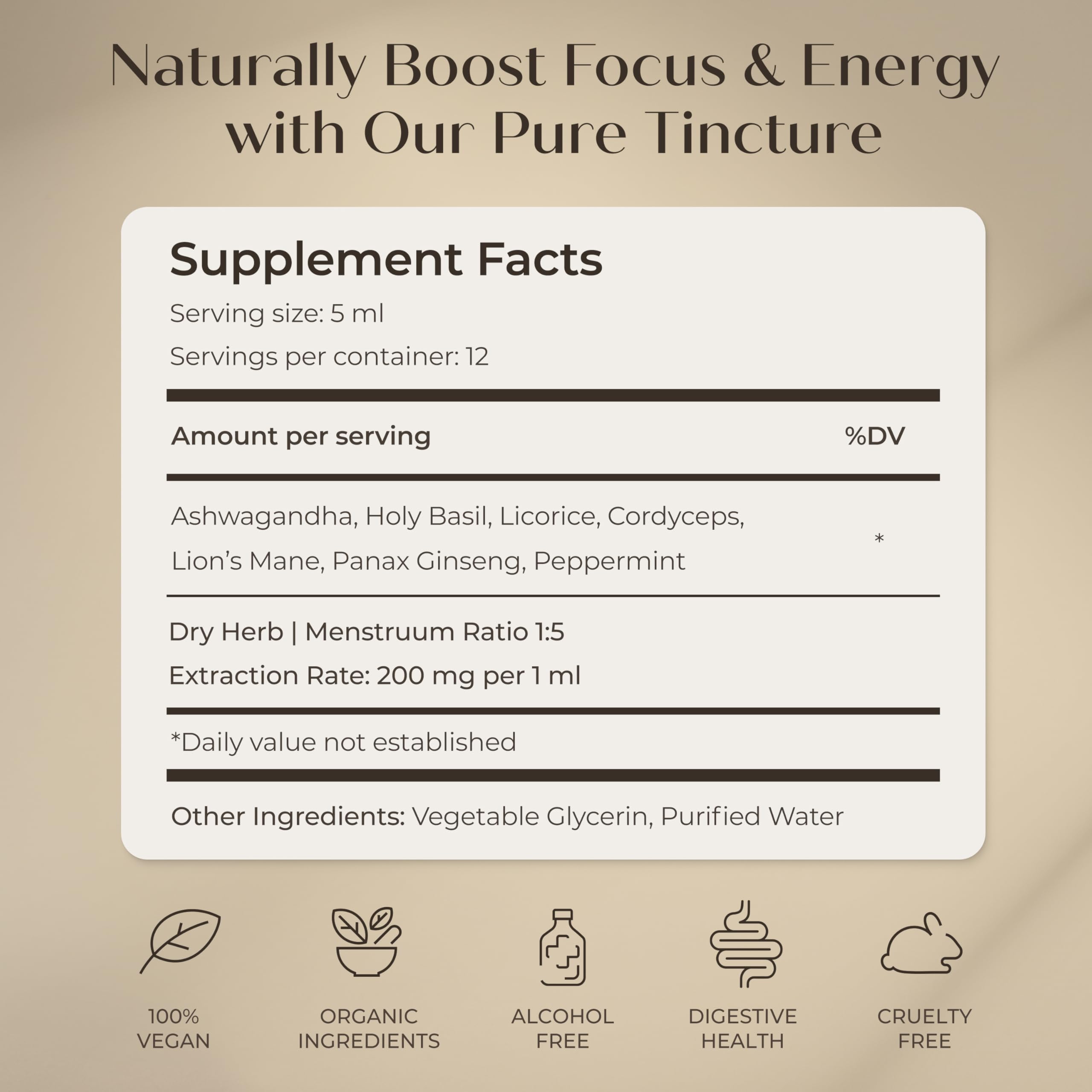 Herbity Focus & Energy Mushroom Extract Tincture dropper