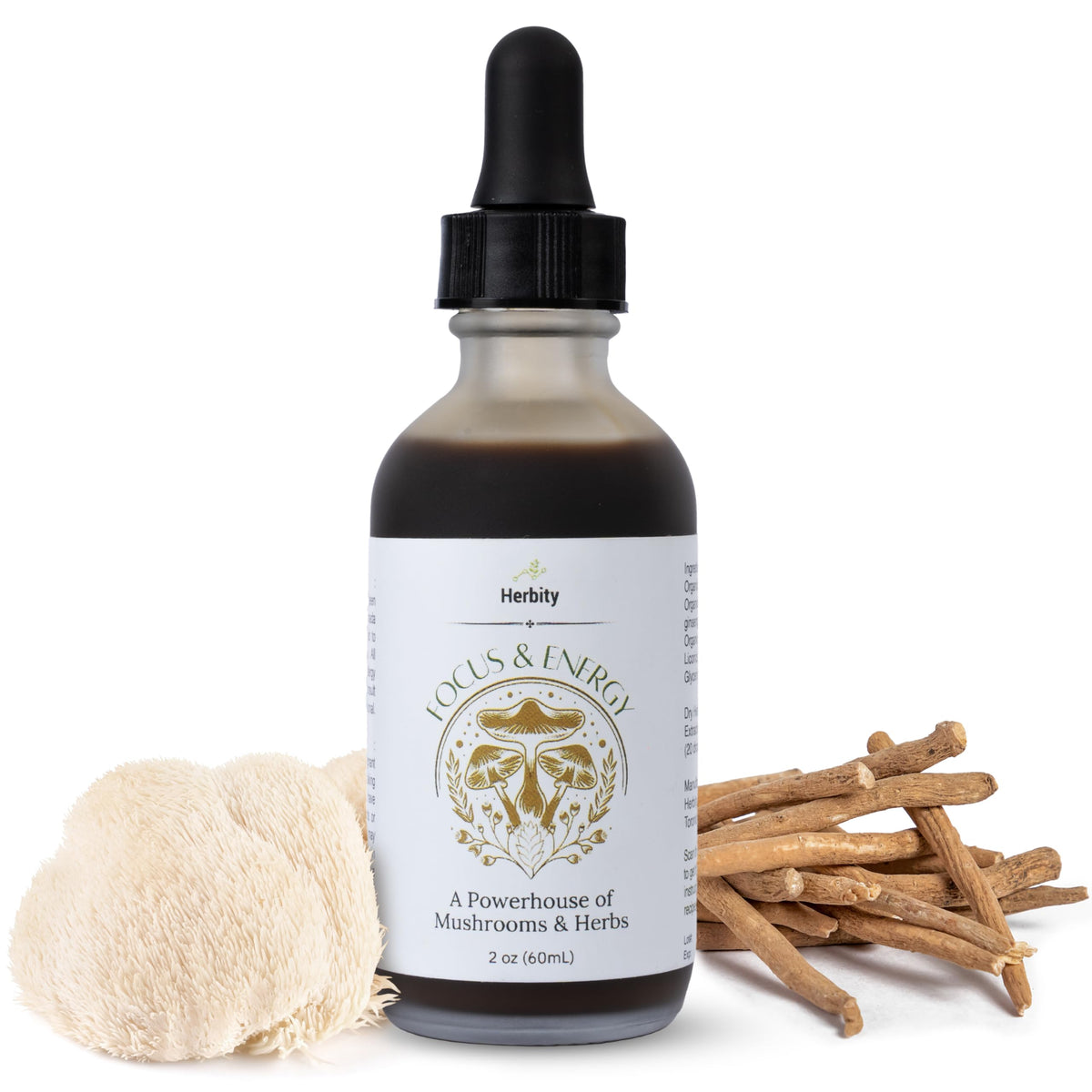 Herbity Focus & Energy Mushroom Extract Tincture front view