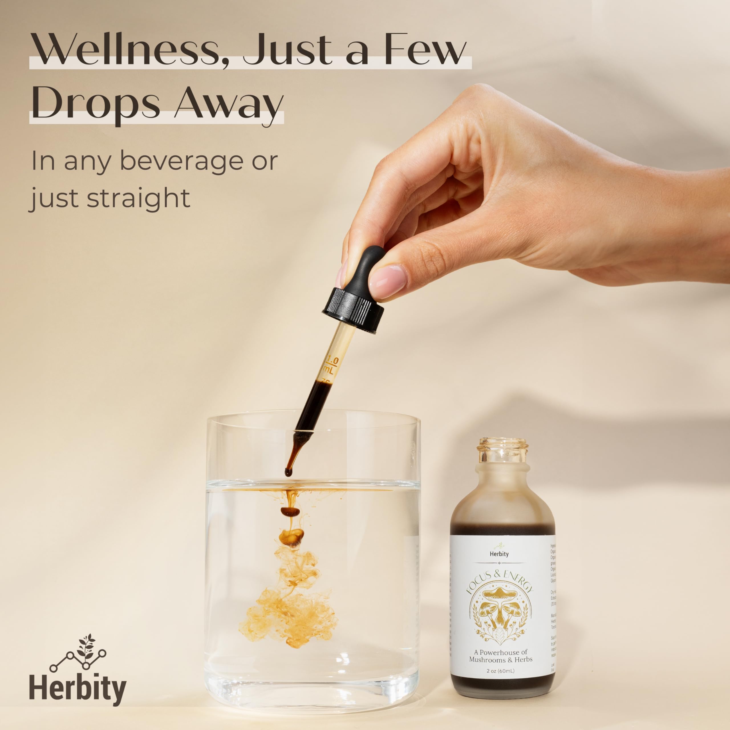 Herbity Focus & Energy Mushroom Extract Tincture with herbs
