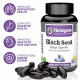 HERBOGANIC Black Seed Oil Capsules 500mg close-up of soft gels