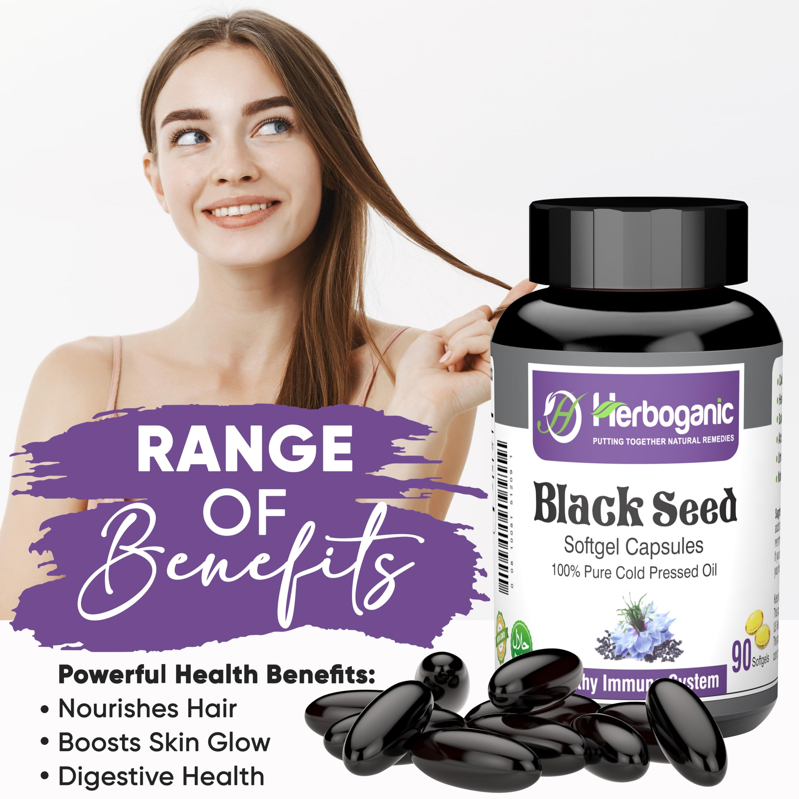 HERBOGANIC Black Seed Oil Capsules 500mg packaging details