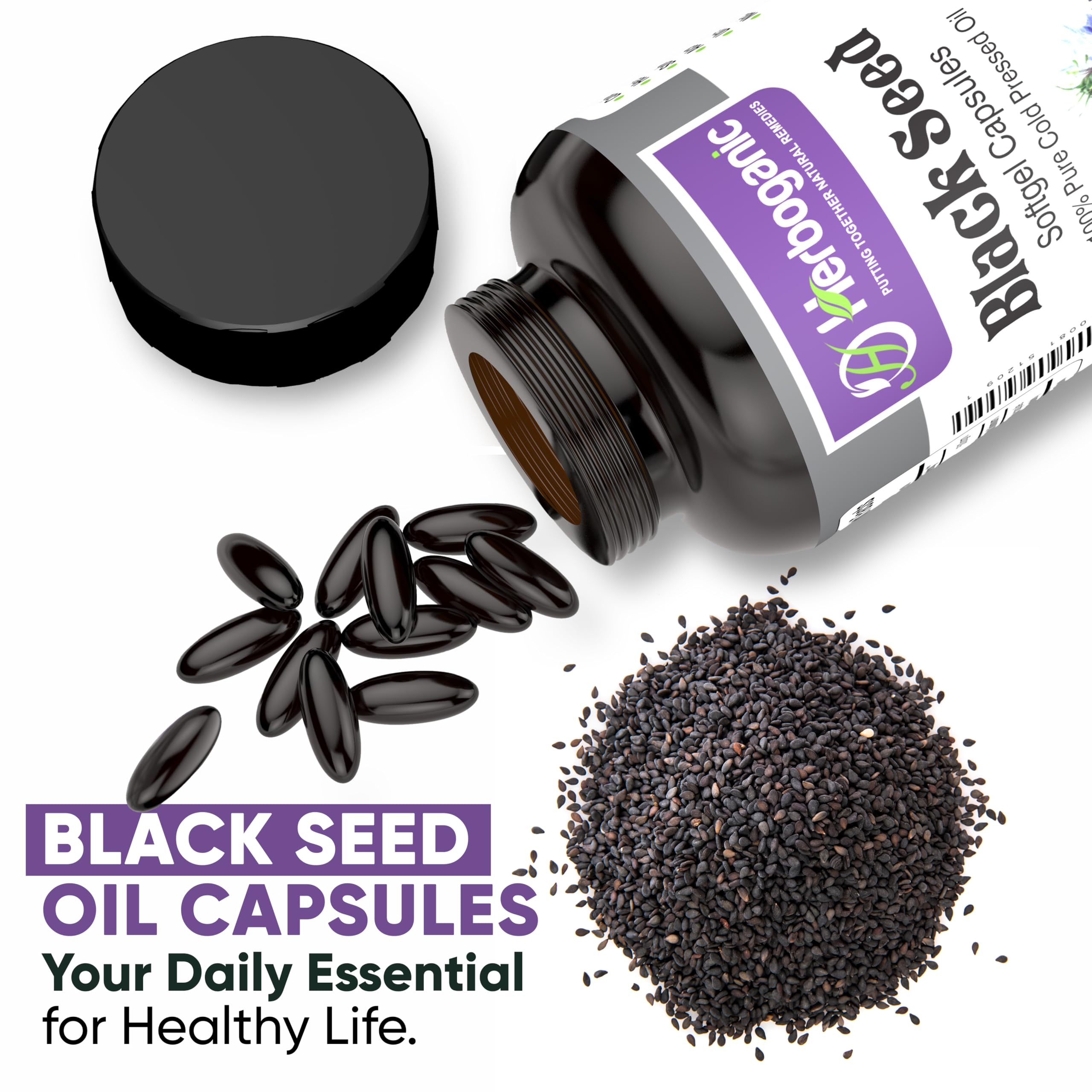 HERBOGANIC Black Seed Oil Capsules 500mg side view